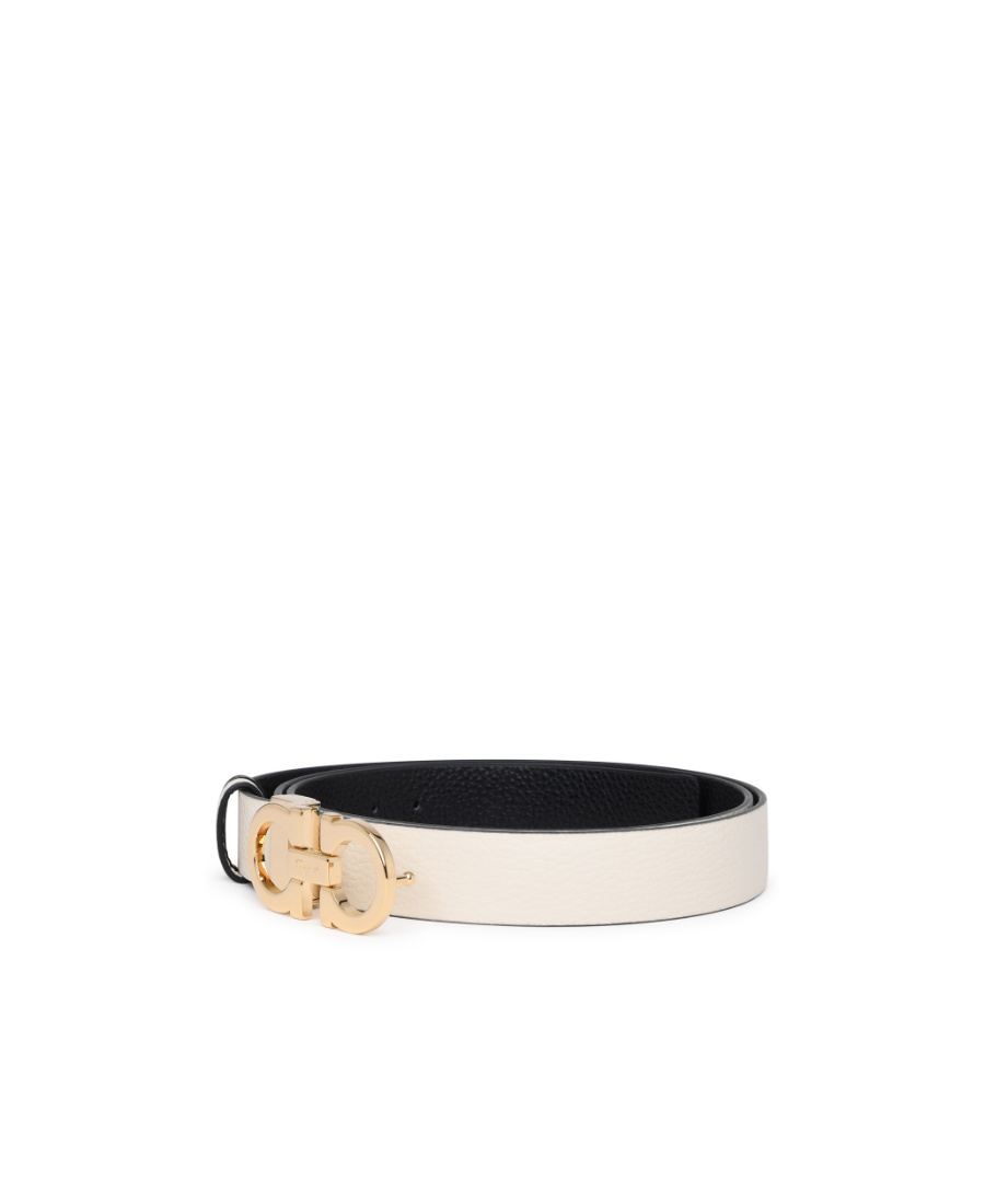 Ferragamo Gancini Leather Reversible Belt In White