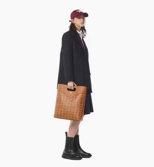 Mcm Diamond Tote In Visetos Leather Mix In Brown
