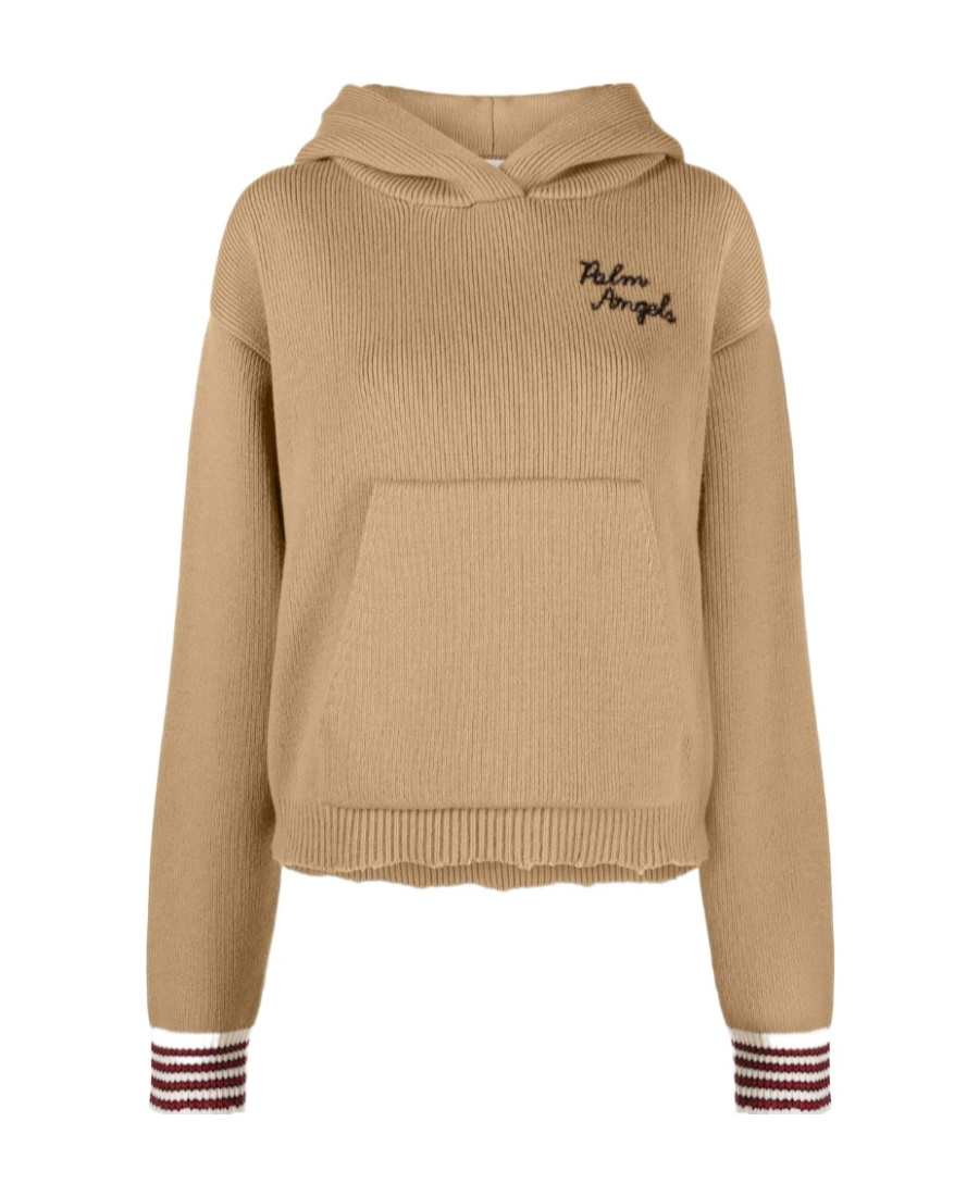 Palm Angels Embroidered Logo Knitted Hoodie In Nude