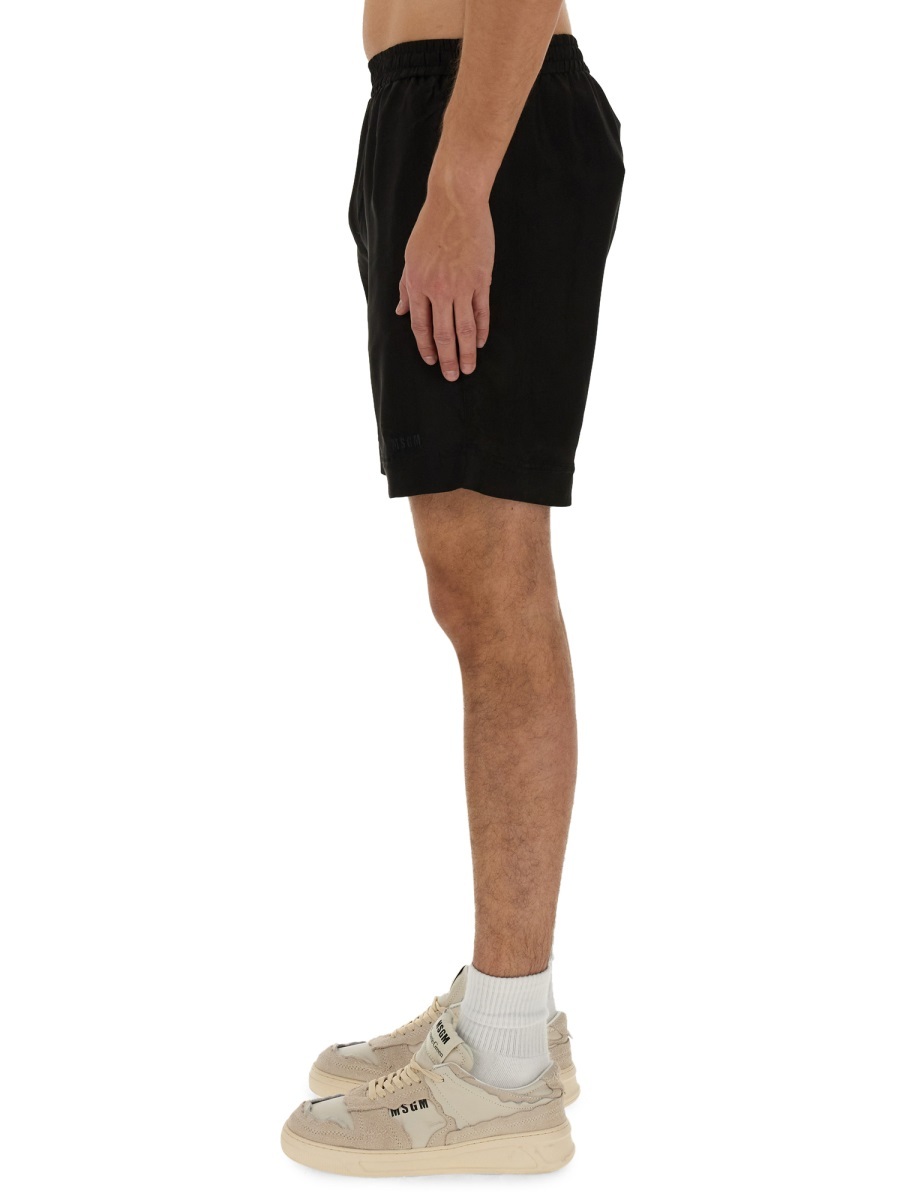 Msgm Black Shorts With Subtle Logo Detail In Black