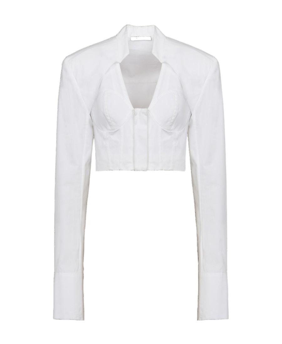 Balmain White Cotton Poplin Cropped Shirt In White