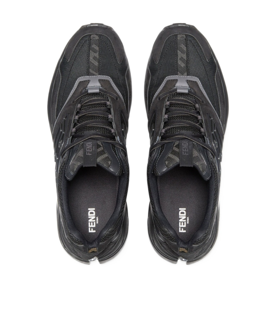 Fendi Logo-print Mesh-panelled Sneakers In Black