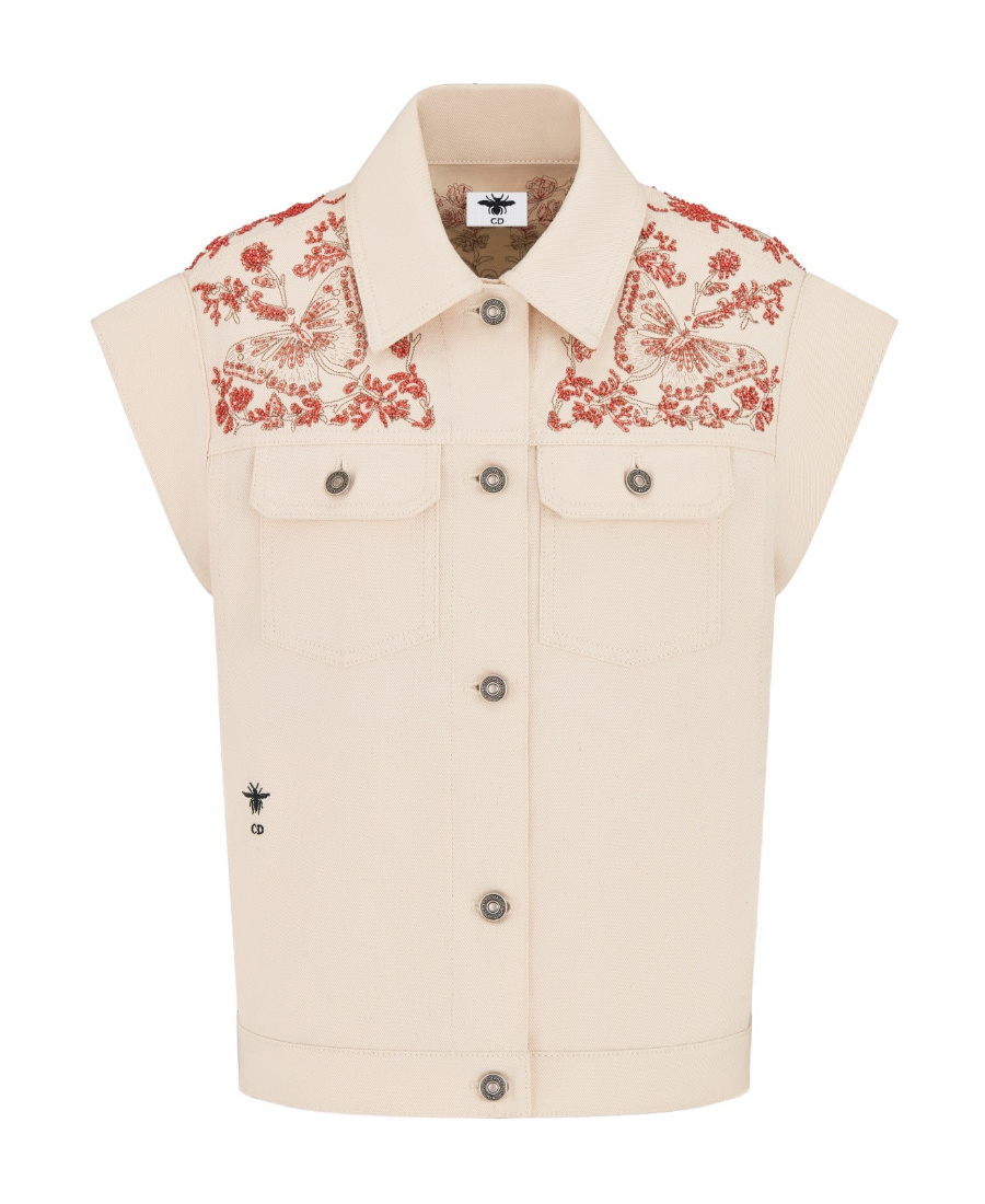 Dior Logo Button Denim Vest In White