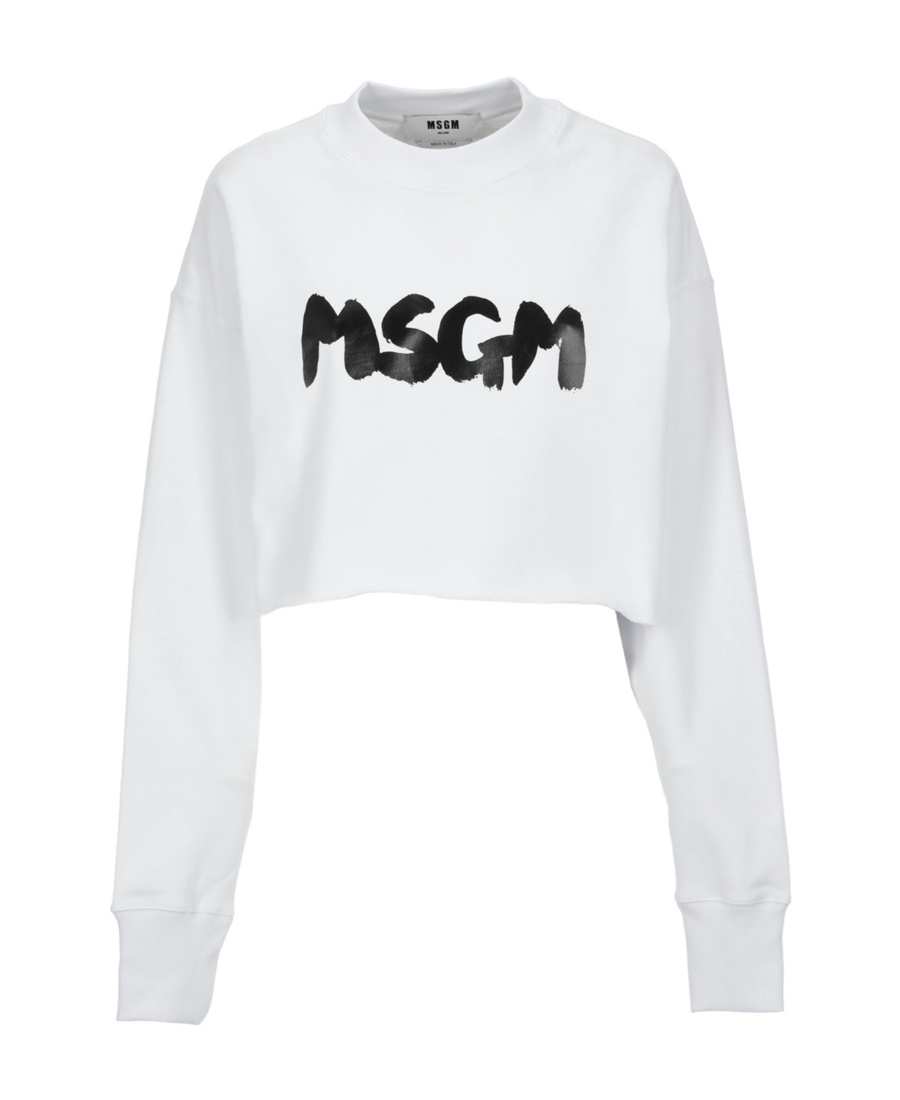 Msgm Logo Short Style Sweater In White