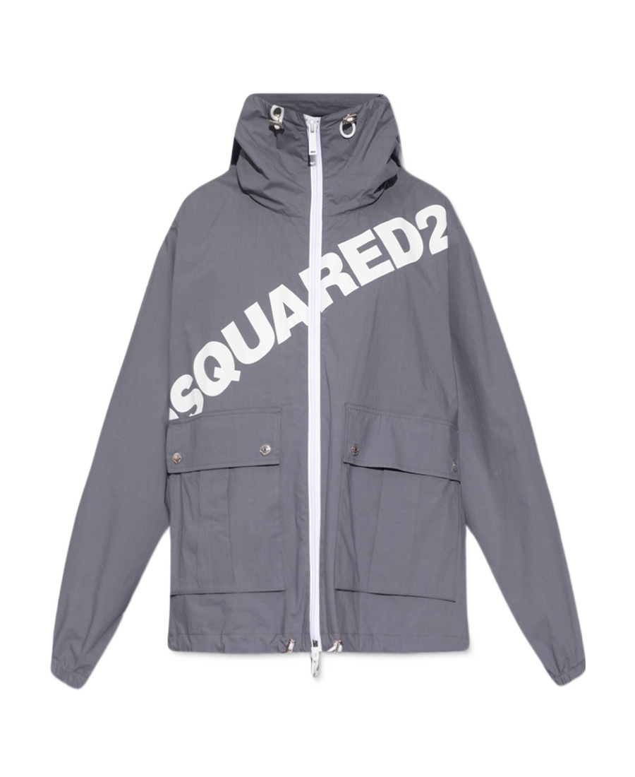 Dsquared2 Logo Hooded Windbreaker Men In Gray