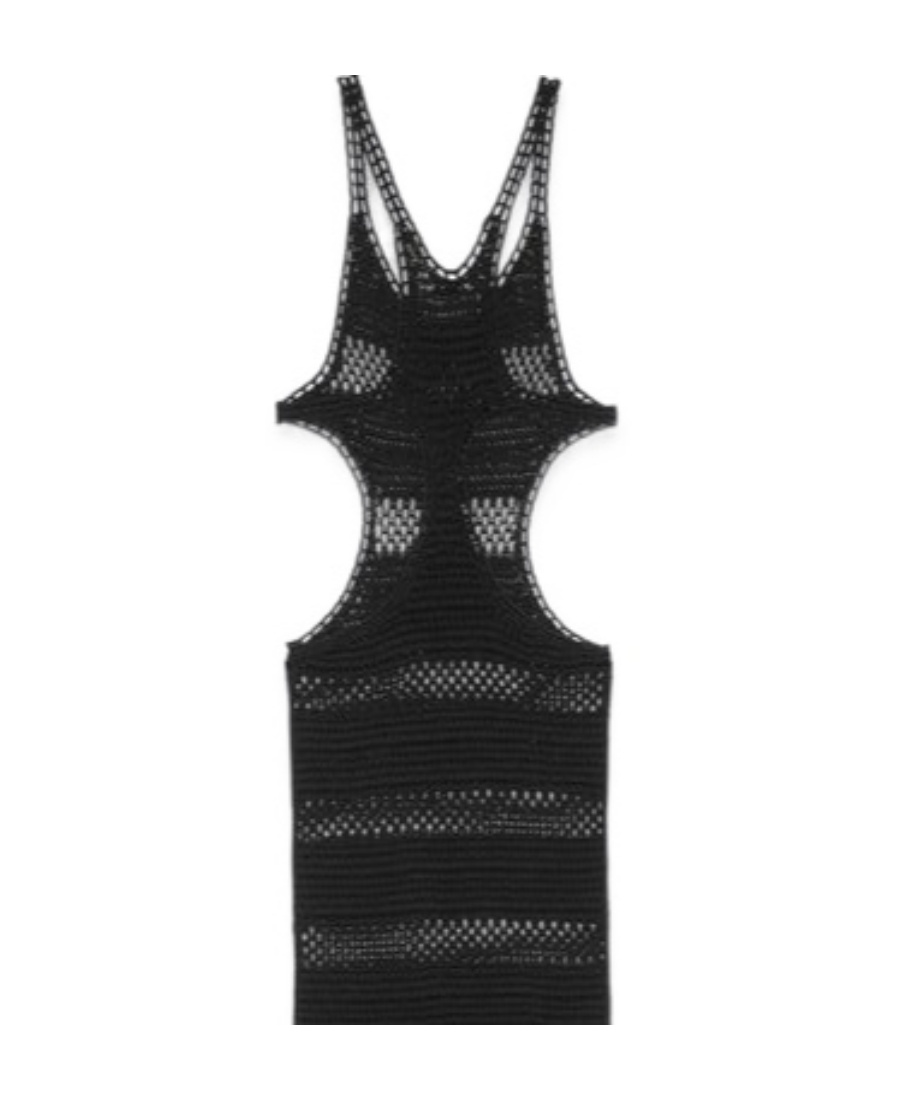 Saint Laurent Cut-out Striped Crochet Maxi Dress In Black