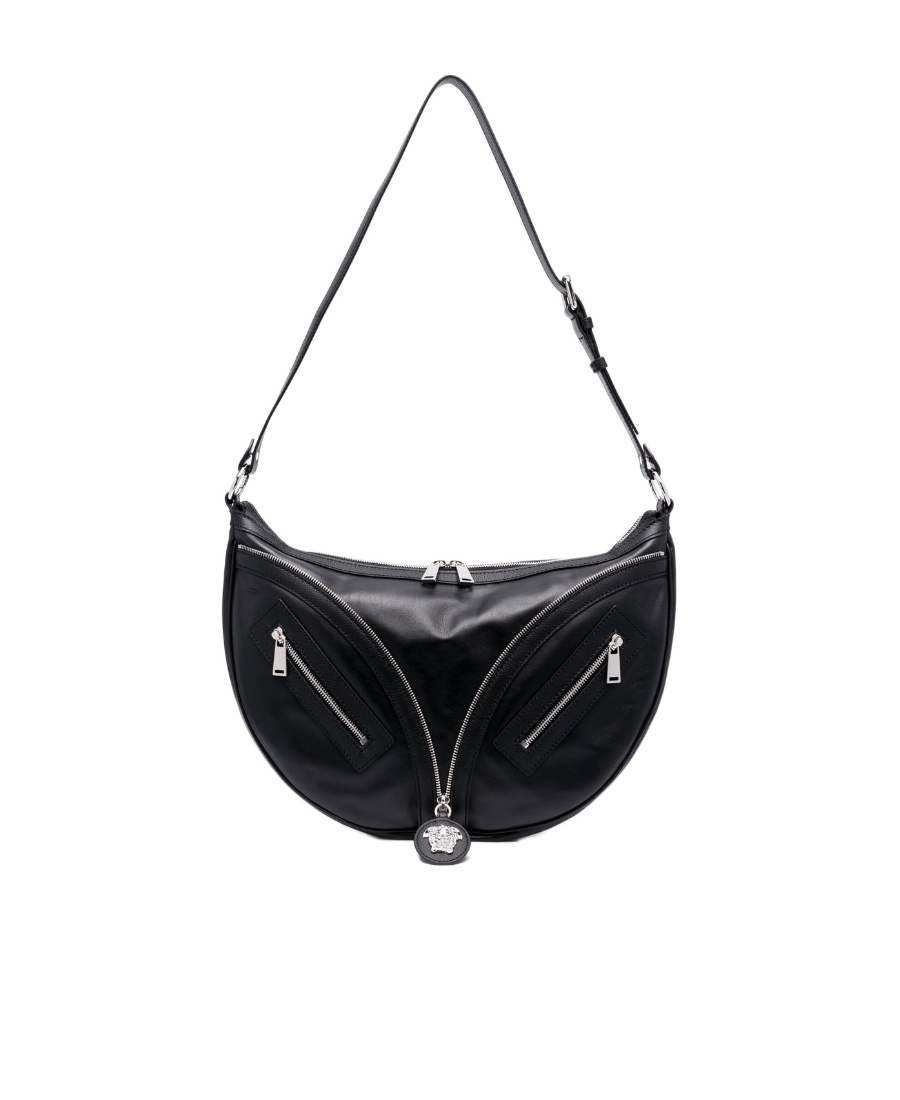 Versace Small Smooth Leather Top Handle Bag In Black