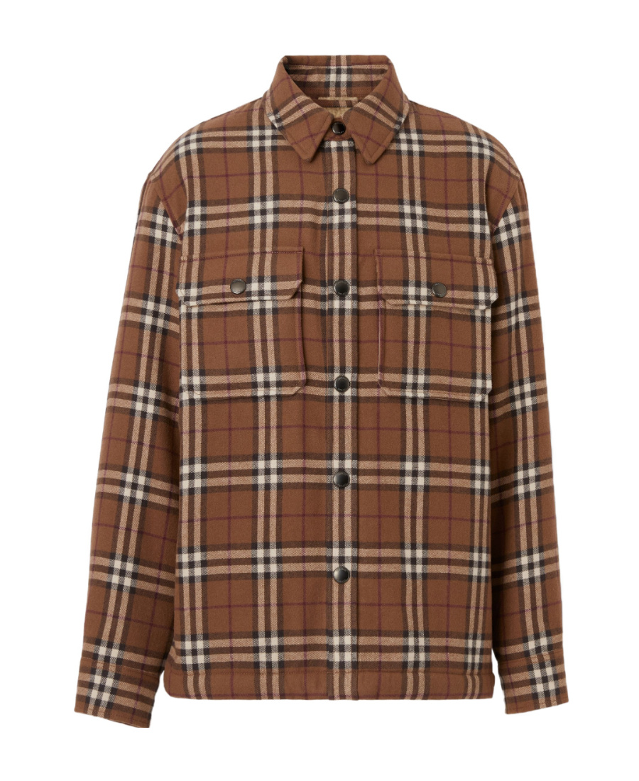 Burberry Check Motif Wool Shirt Jacket In Brown