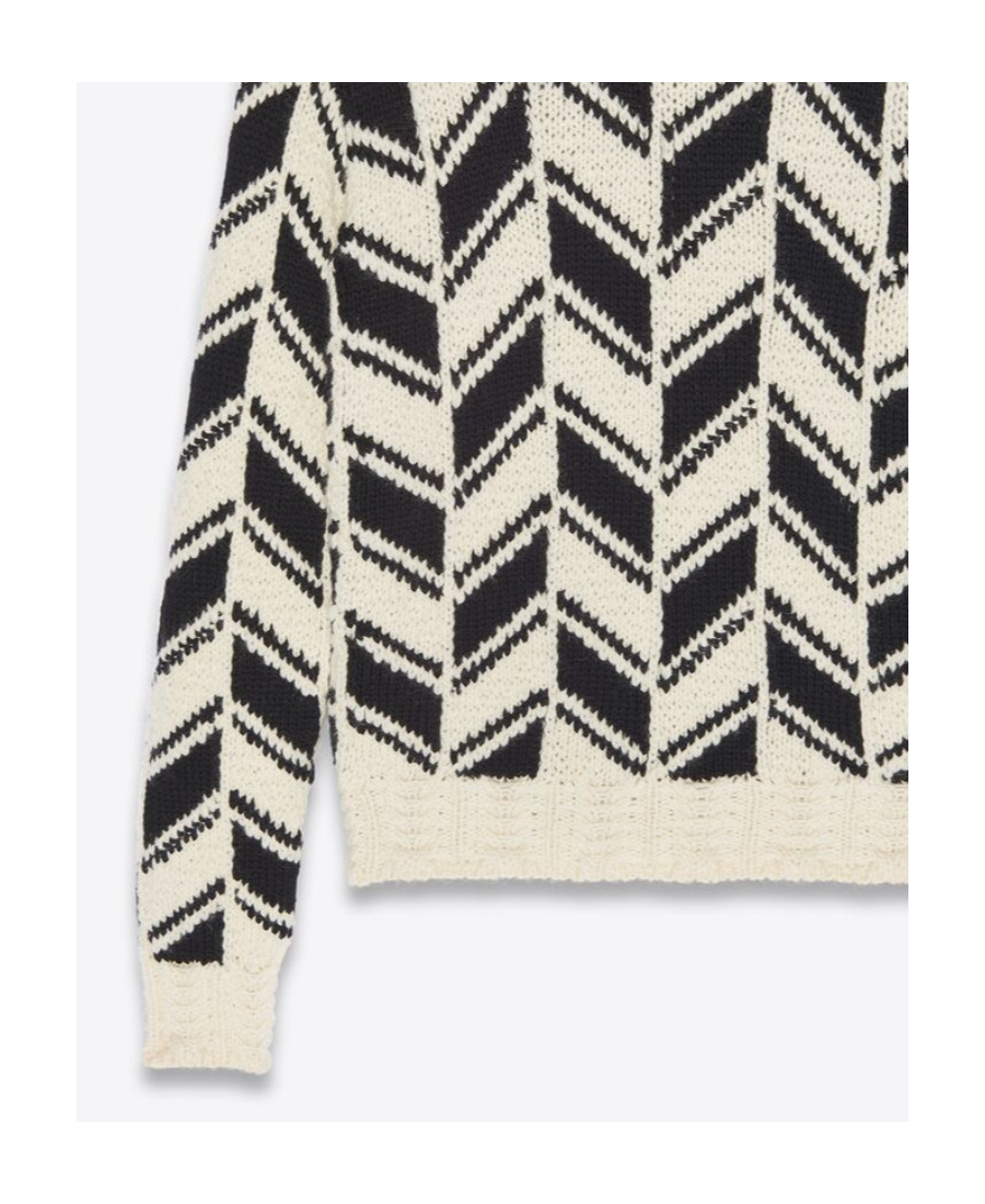 Saint Laurent Diagonal Pattern Crew Neck Jumper In Black