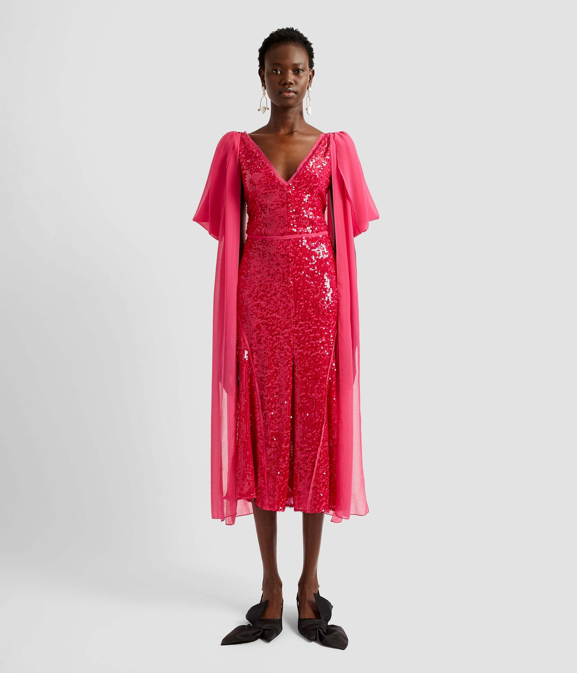 ERDEM V-NECK SHOULDER-HANGING DETAIL DRESS 