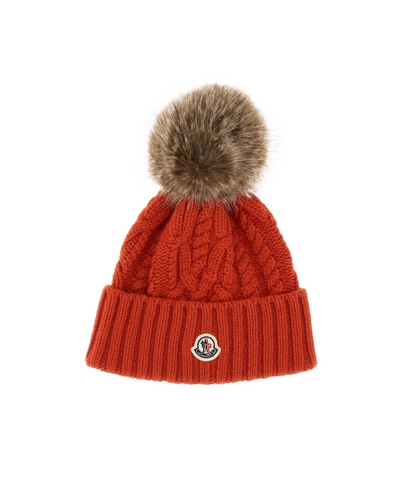 Moncler Cable-knit Cashmere And Wool-blend Beanie In Red