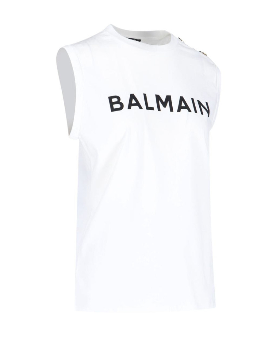 Balmain Logo Cotton Jersey Tank Top In White