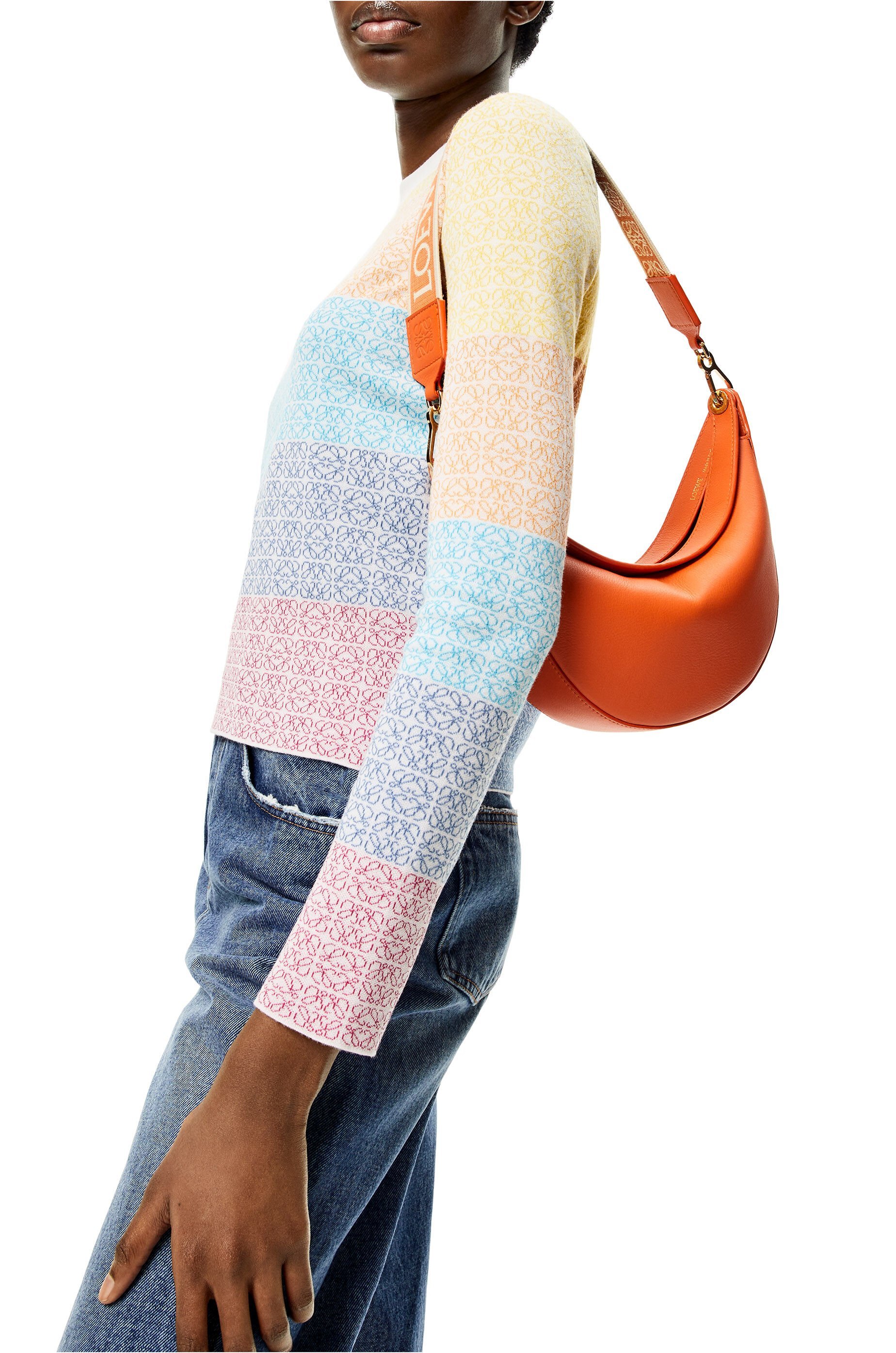 Loewe Small Luna Bag In Satin Calfskin And Jacquard In Orange