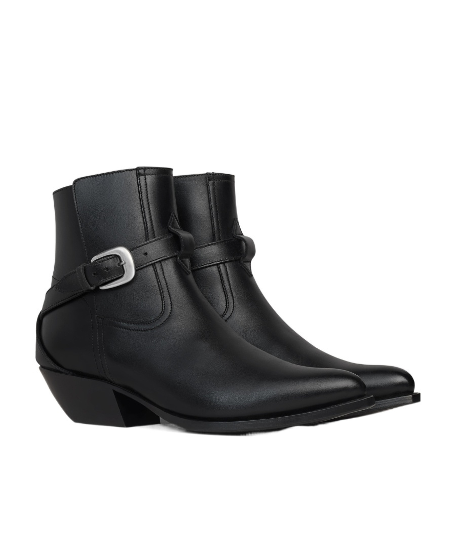 Celine Leather Ankle Boots In Black