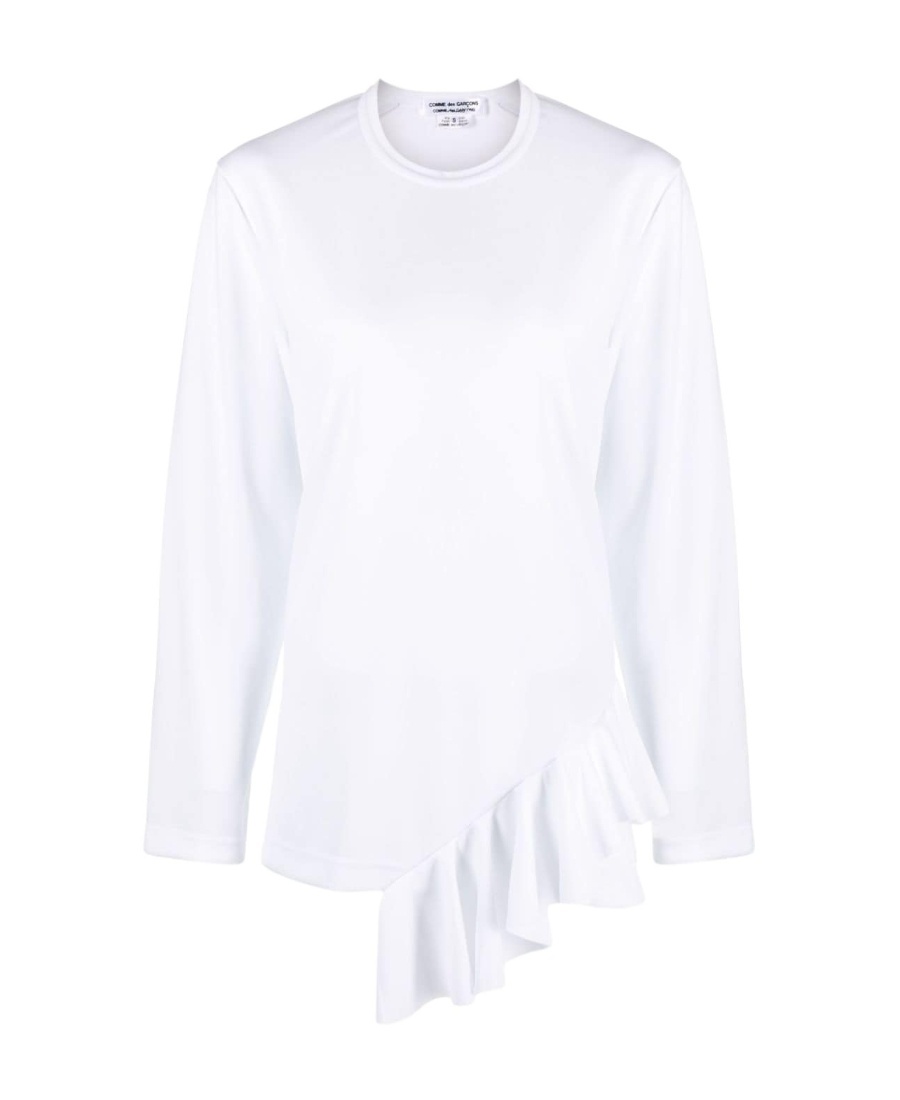 Shop Comme Des Garçons Ruffle-detail Round-neck T-shirt In White