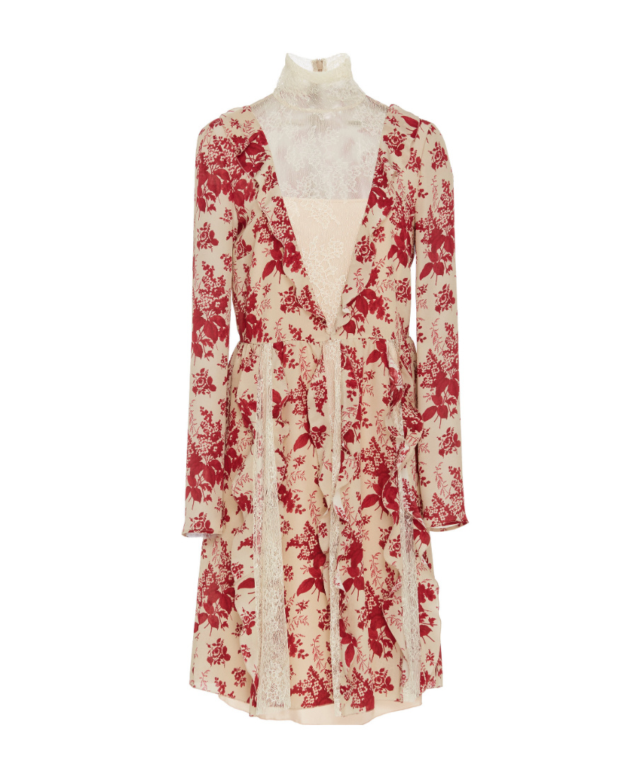 Red Valentino Flower Printed Lace Dress In Nude