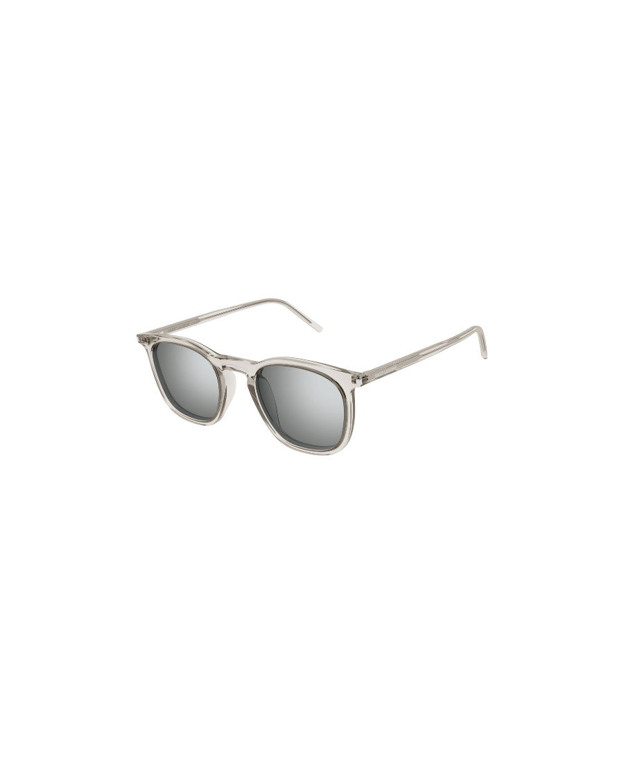 Saint Laurent Logo-engraved Square-frame Sunglasses In Gray