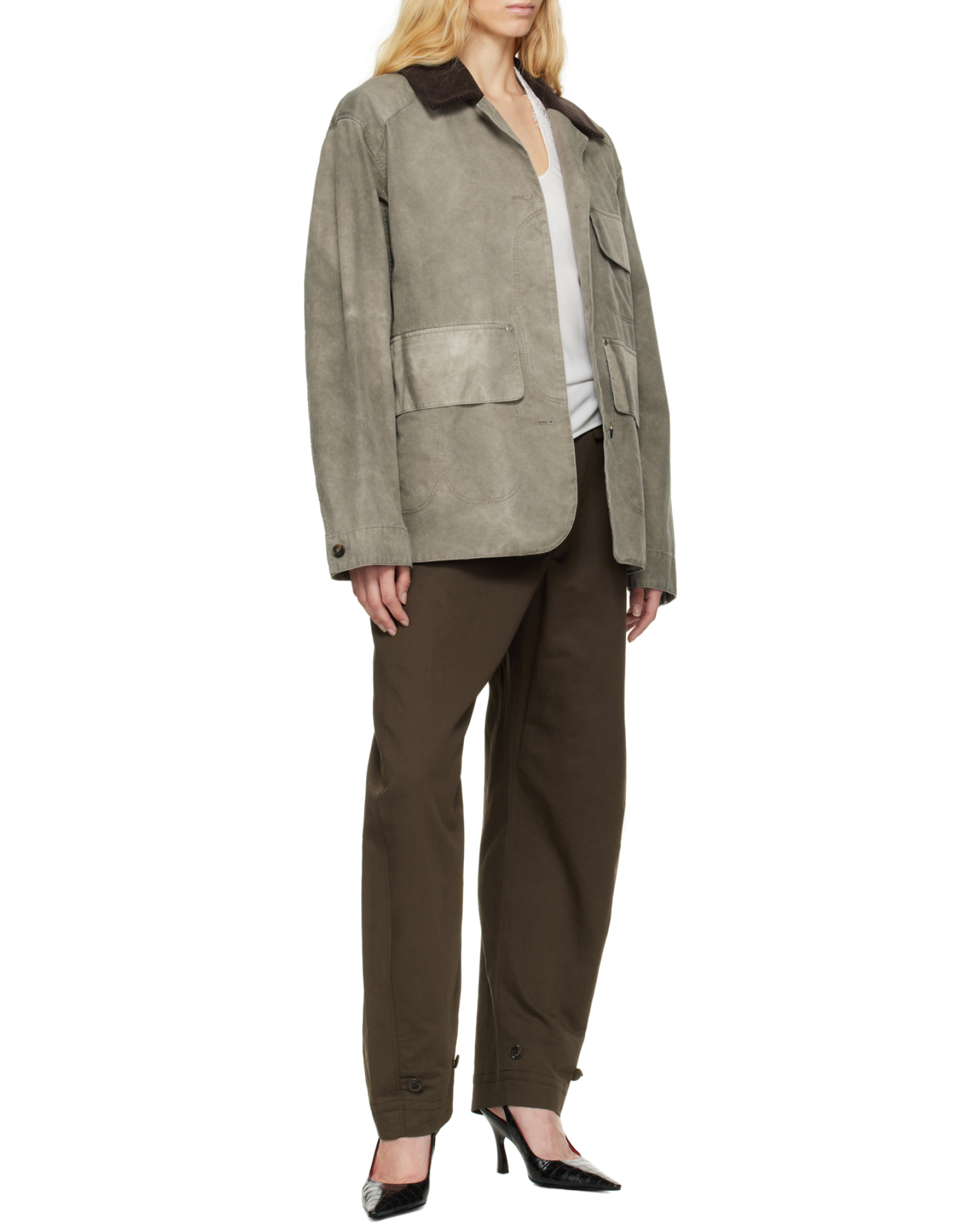 Stella Mccartney Gray Corduroy Collar Aged Jacket In Red