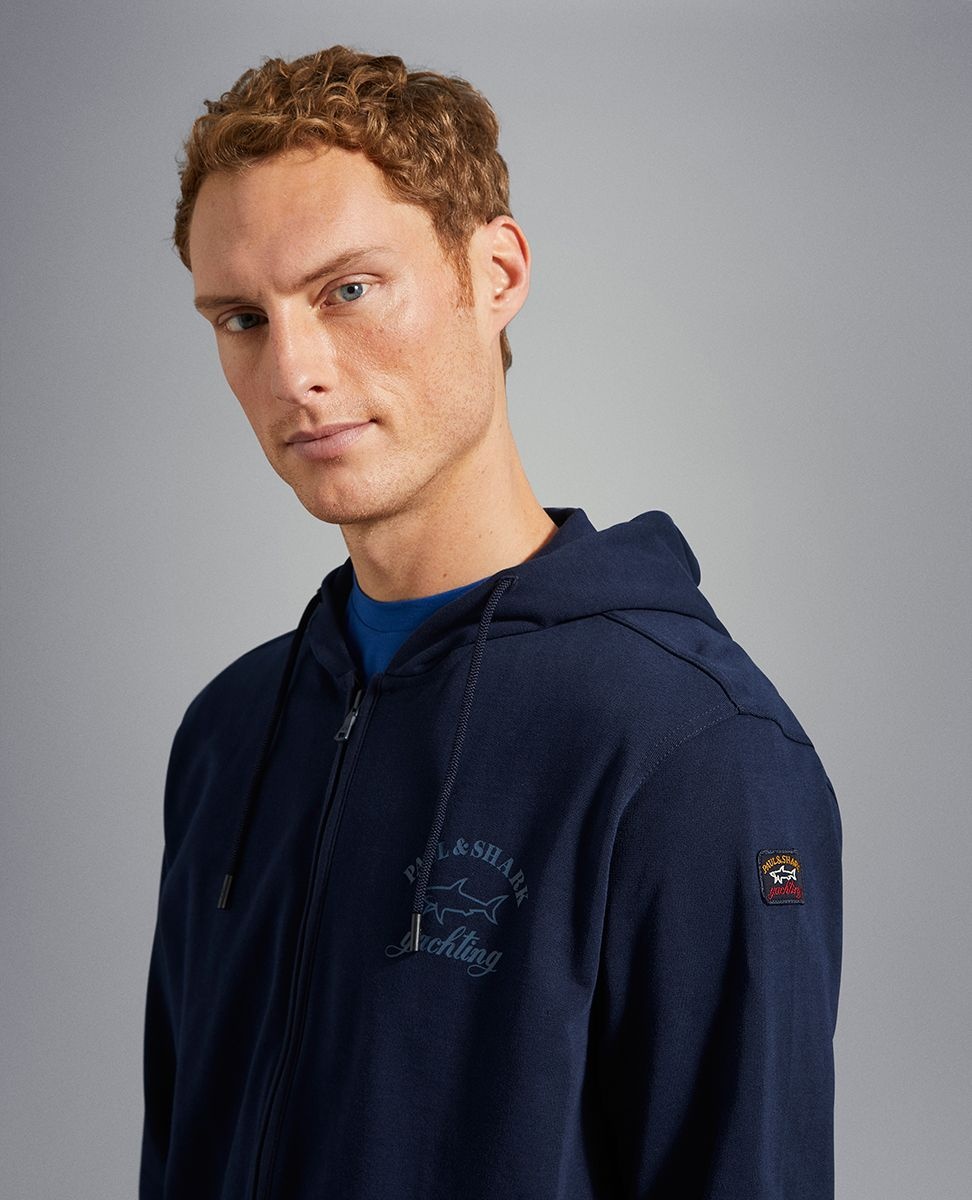 Paul & Shark Contrast Logo Hoodie In Black