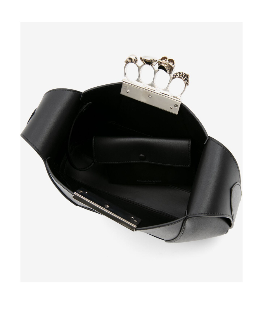 Alexander Mcqueen Mini Jewelled Leather Hobo In Black