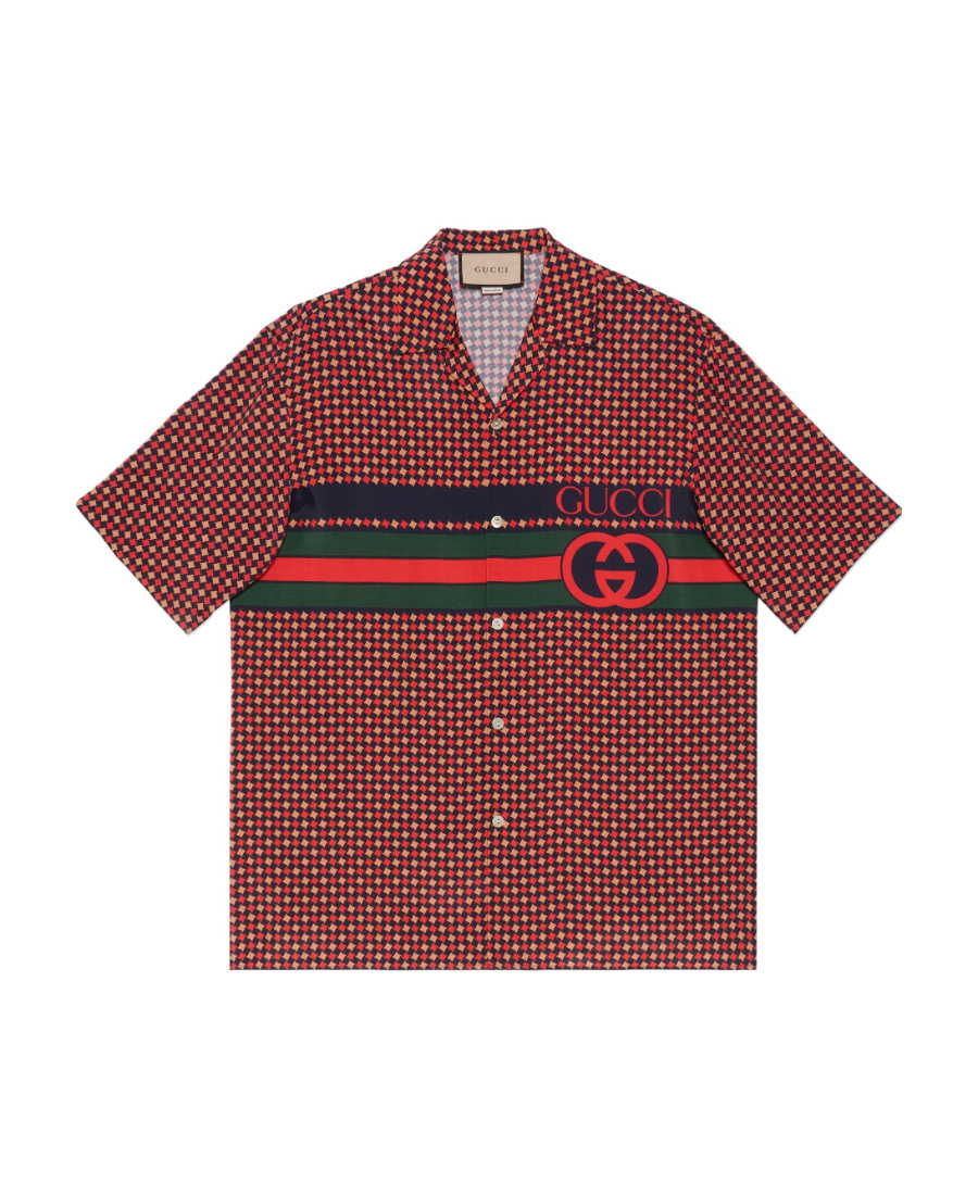 GUCCI GEOMETRIC HOUNDSTOOTH-PRINT BOWLING SHIRT