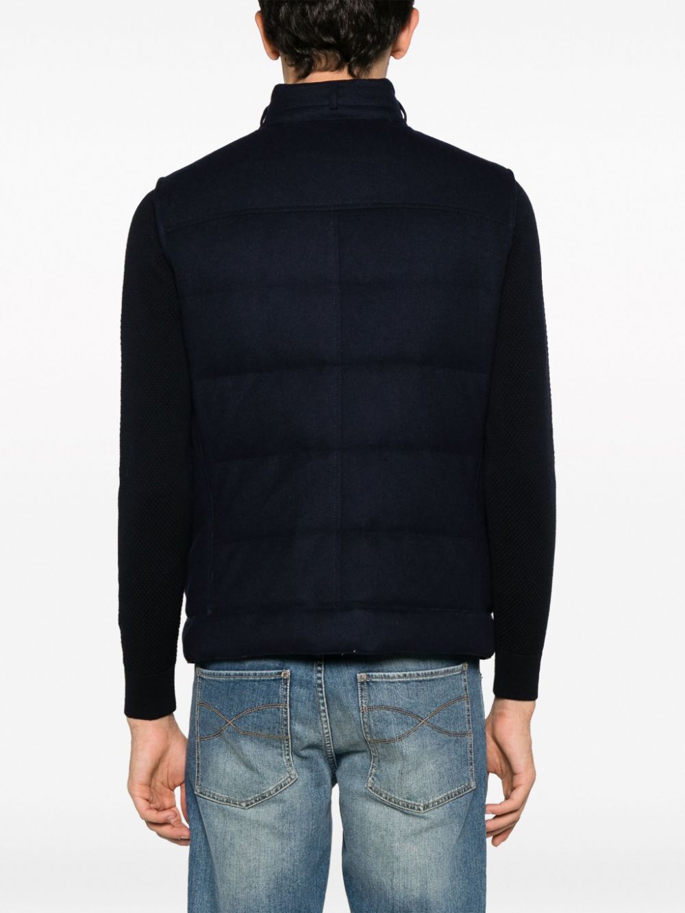 Brunello Cucinelli Wool Blend Sleeveless Down Jacket With Chest Pocket In Black