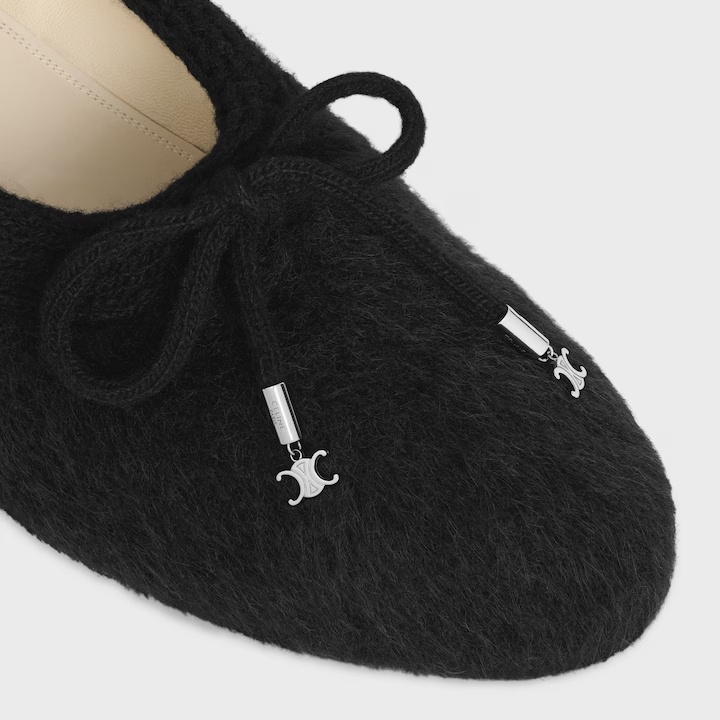 Celine Abby Ballerina In Alpaca Wool Fabric In Black
