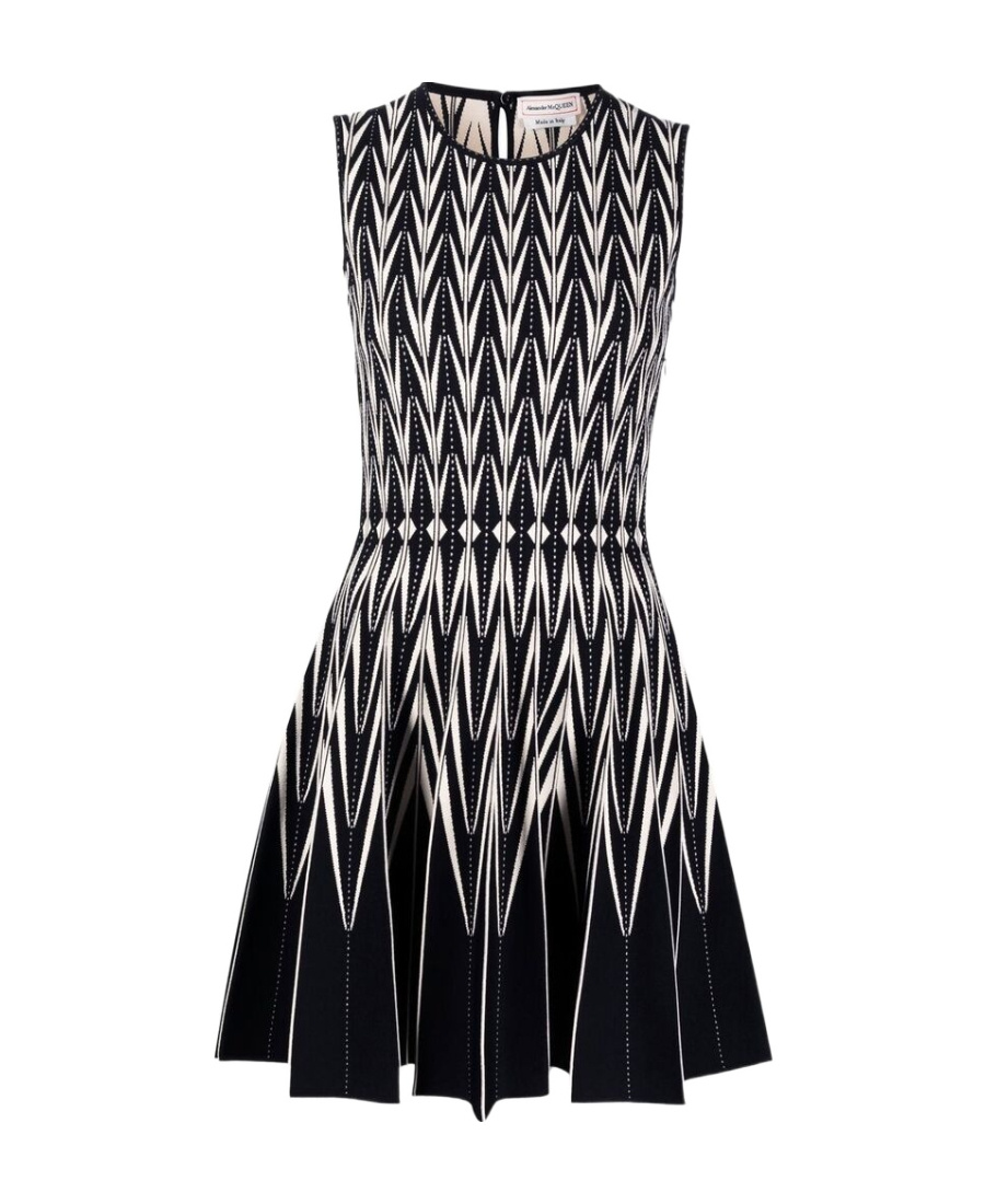 Alexander Mcqueen Intarsia-knit Belted Dress In Black