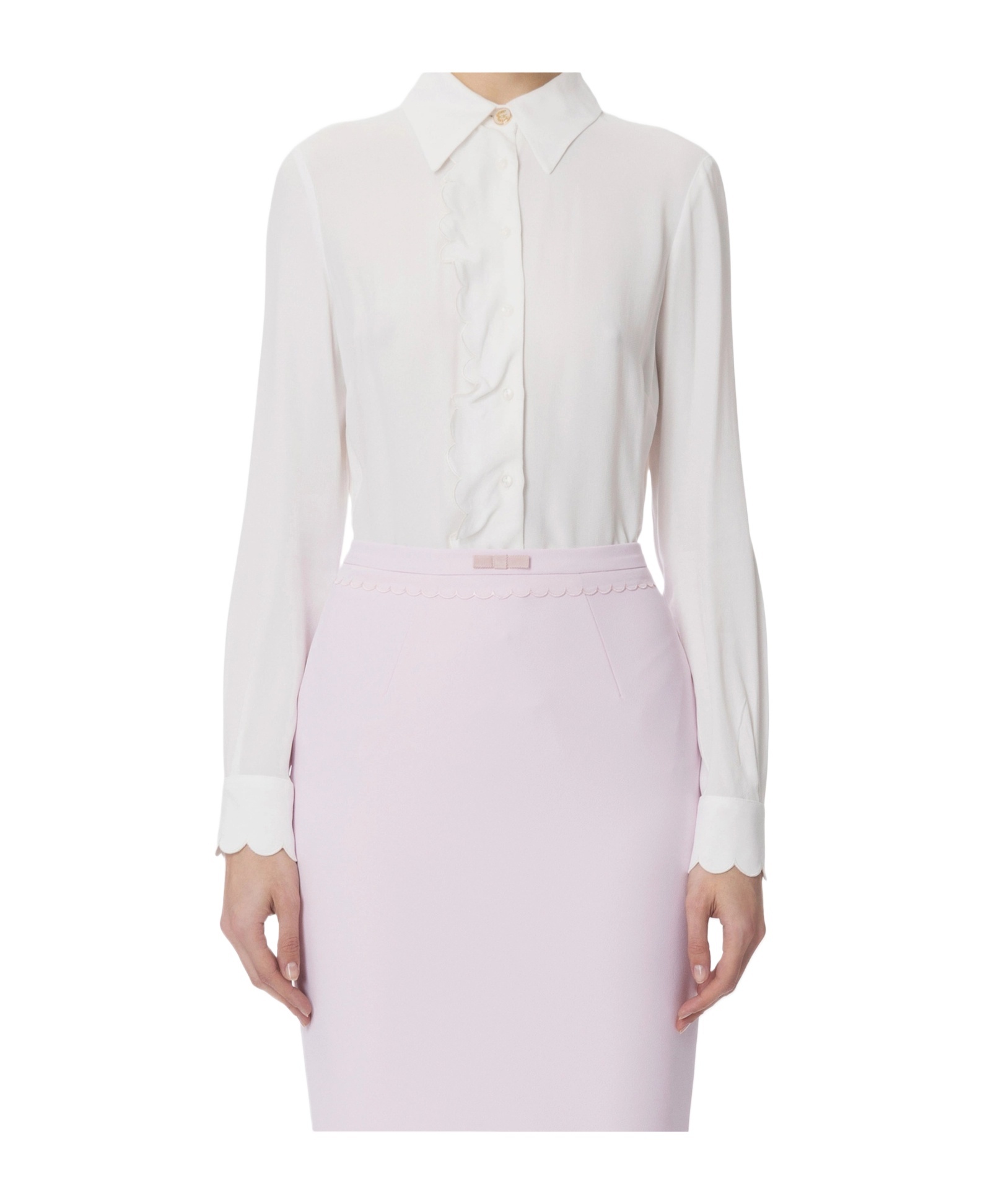 ELISABETTA FRANCHI SHIRT IN VISCOSE FABRIC WITH EMBROIDERED SCALLOP