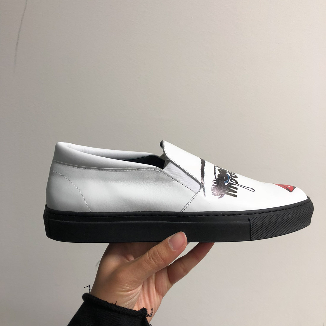 Moschino Portrait Print Cover Shoes In White