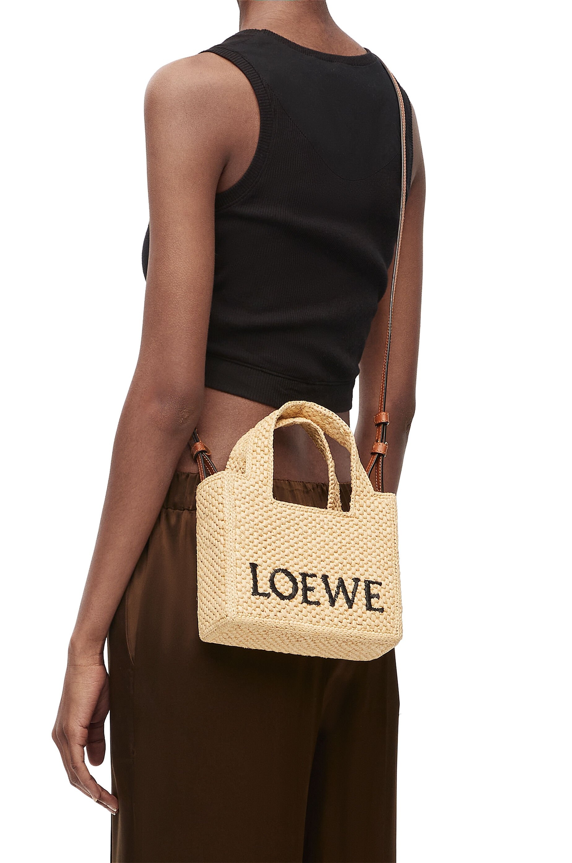 Loewe Logo-embroidered Raffia Tote Bag In Nude