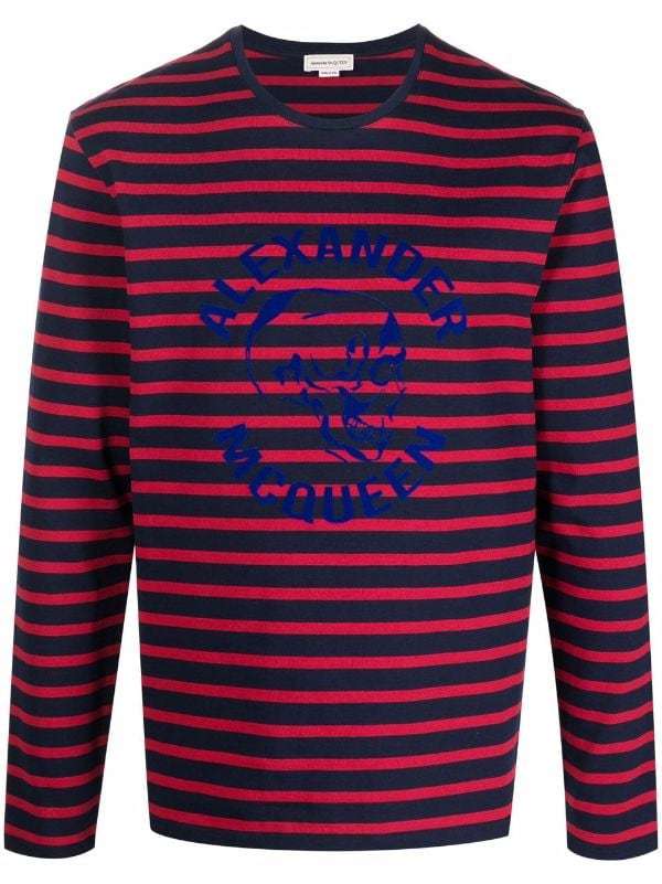 Alexander Mcqueen Striped Long Sleeve T-shirt In Black