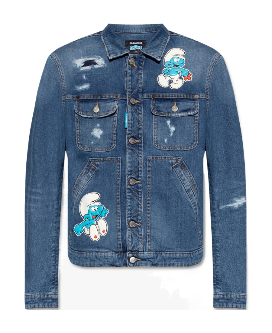 Dsquared2 The Smurfs Distressed-effect Denim Jacket In Blue