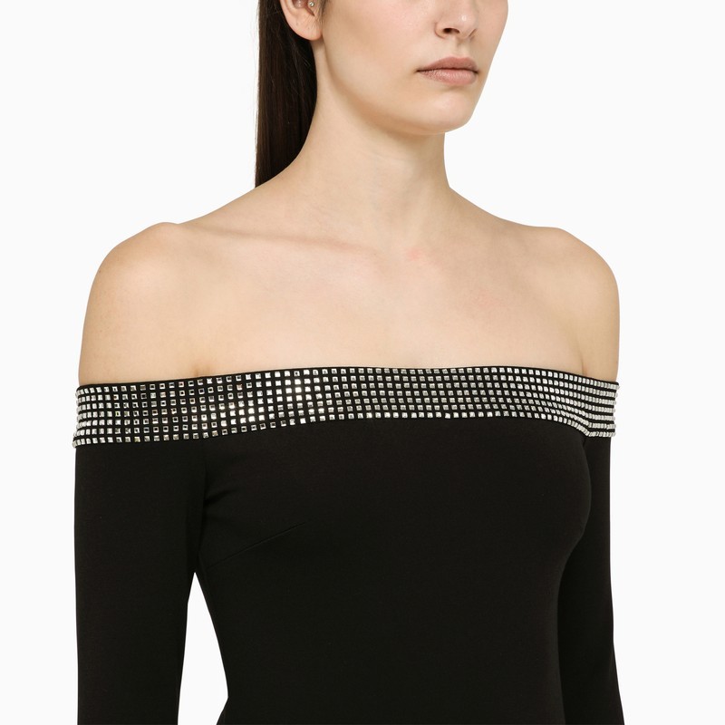 David Koma Black Viscose Mini Dress With Crystals In Black