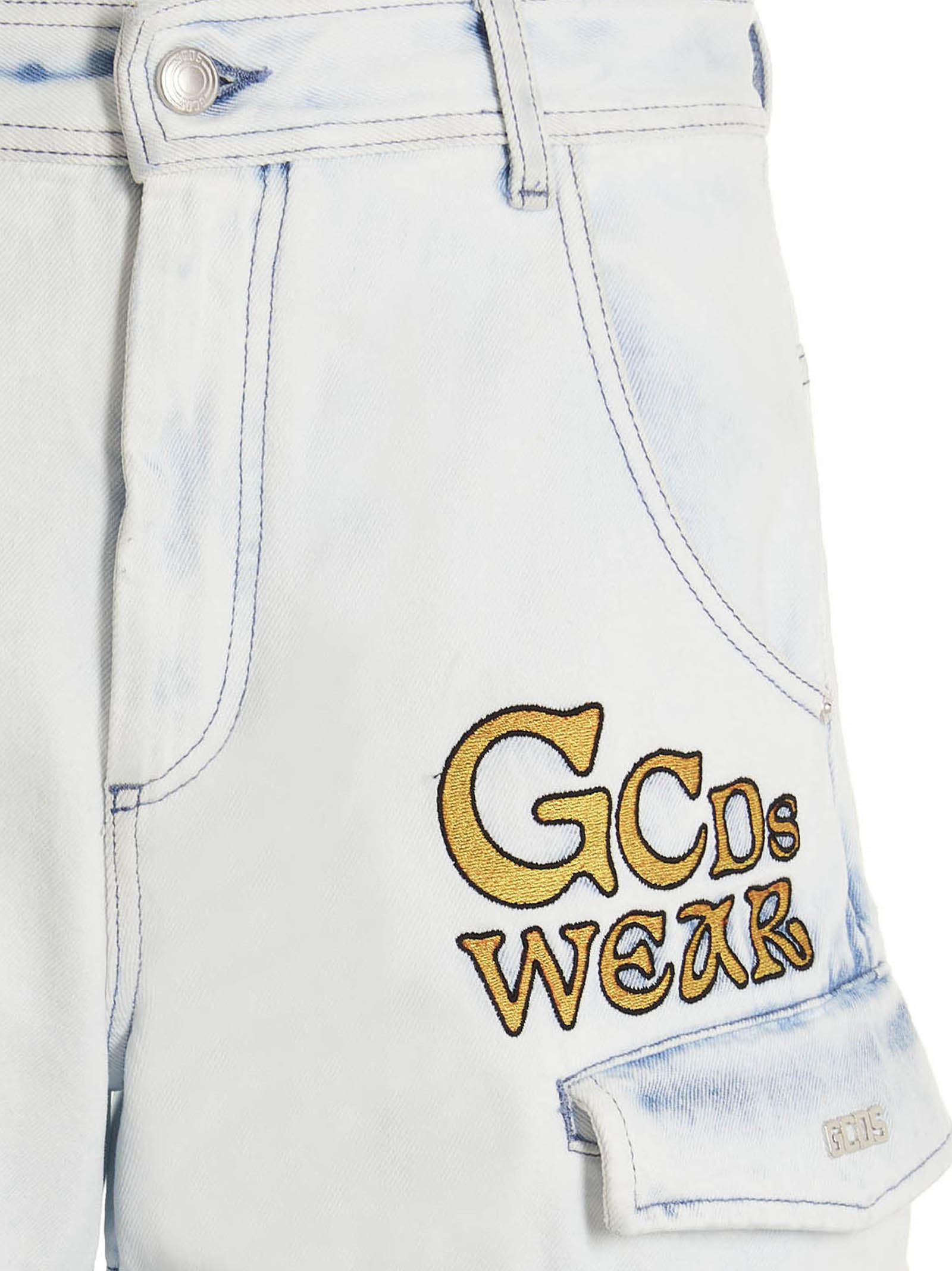 Gcds Light Blue Embroidered Ultracargo Shorts In White