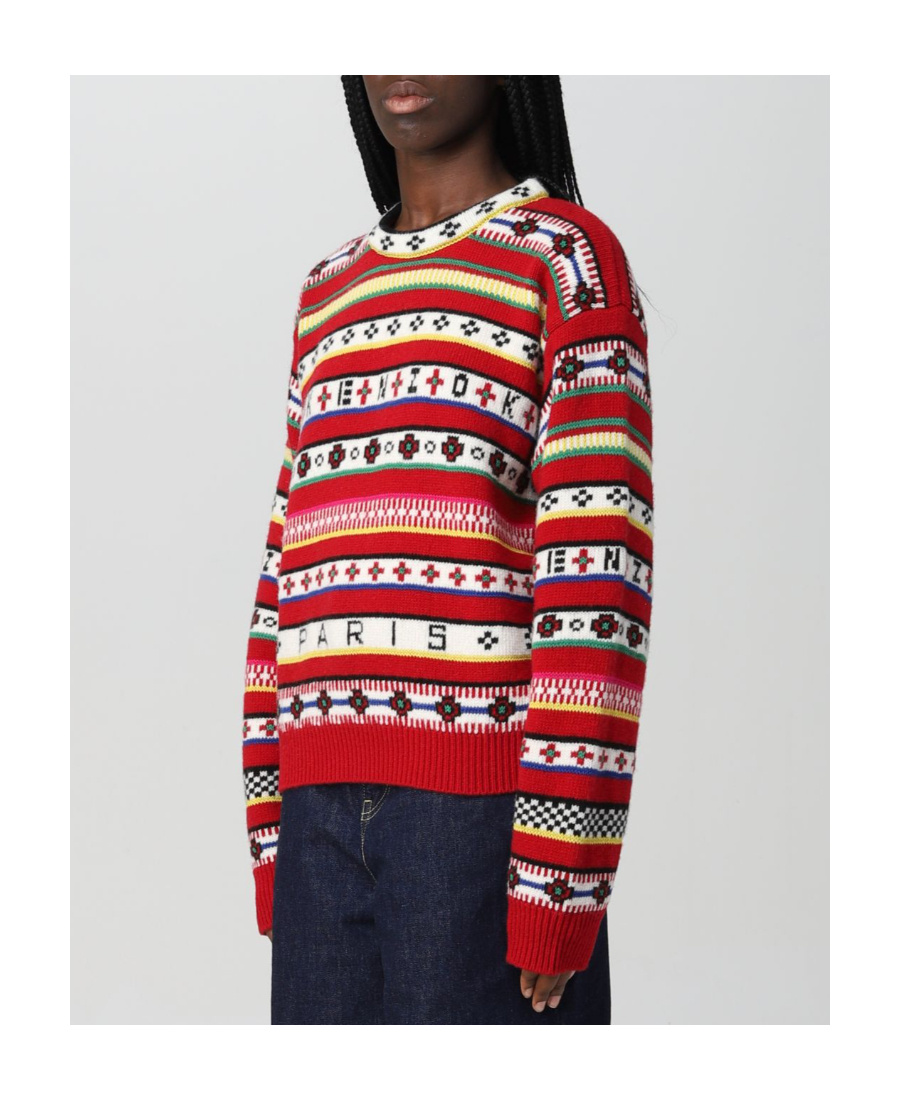 Kenzo Intarsia Striped Wool And Cotton Sweater In Multicolor
