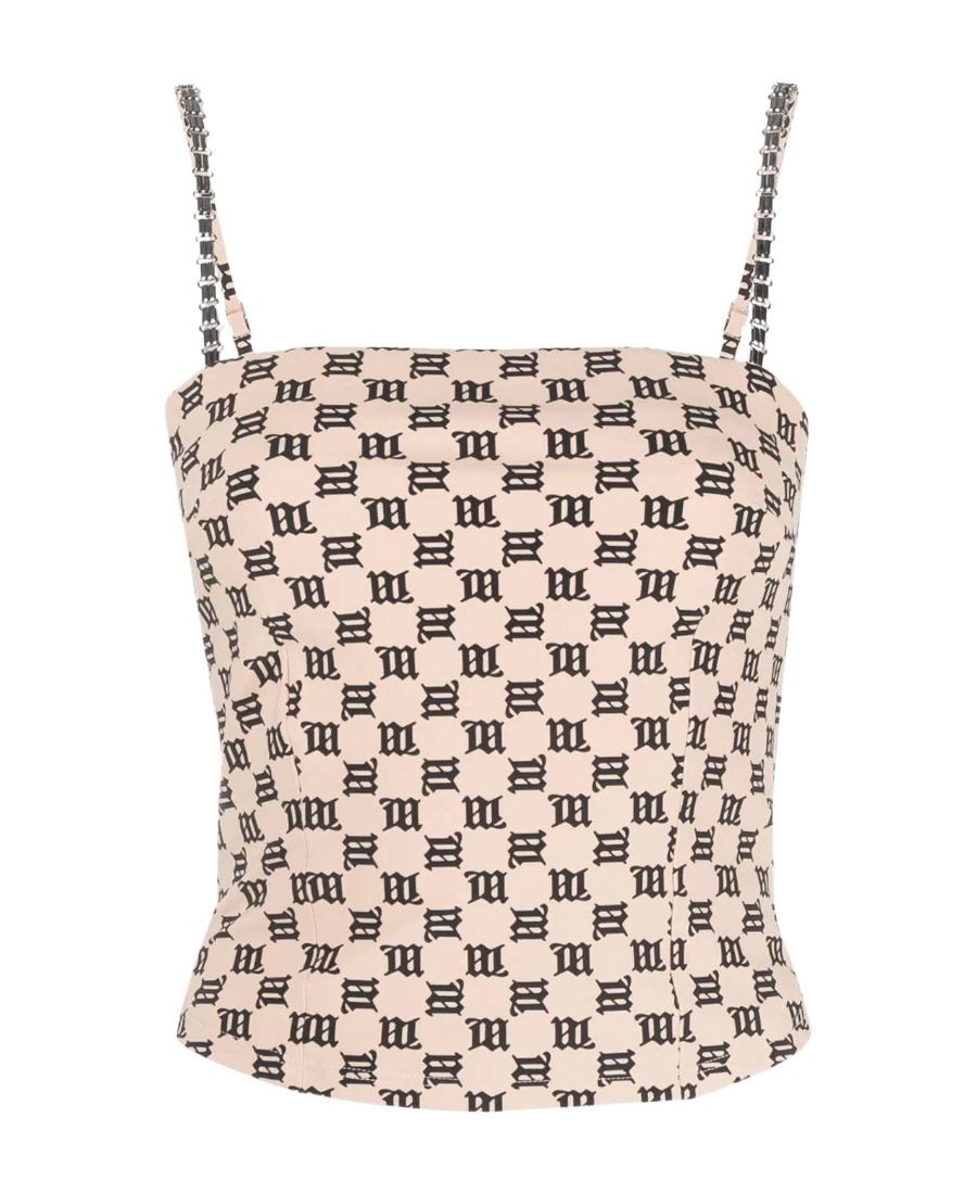 Misbhv Monogram-print Cropped Tank Top In Nude