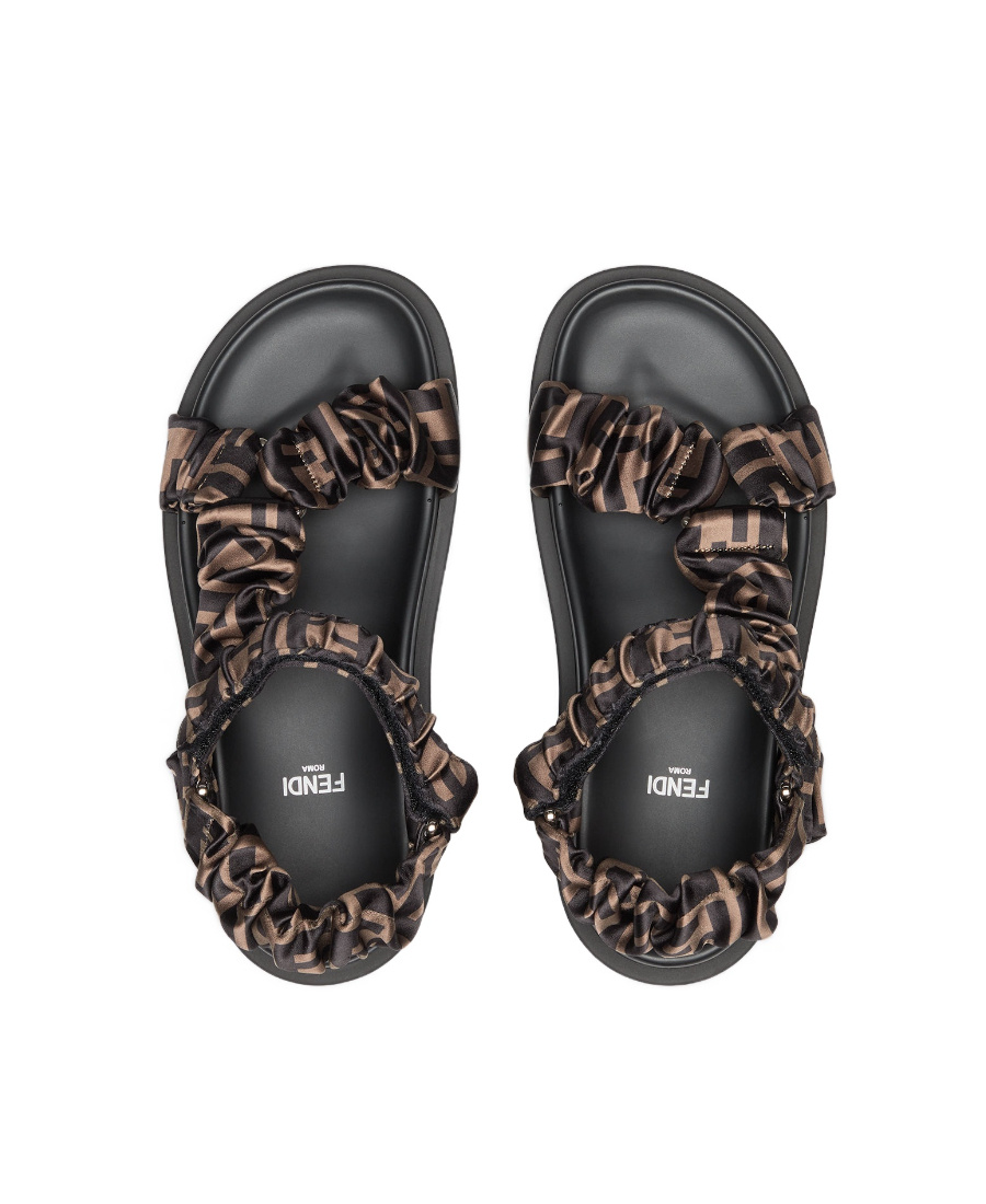Fendi Women Feel Elastic Satin Sandals With Ff Motif In Black