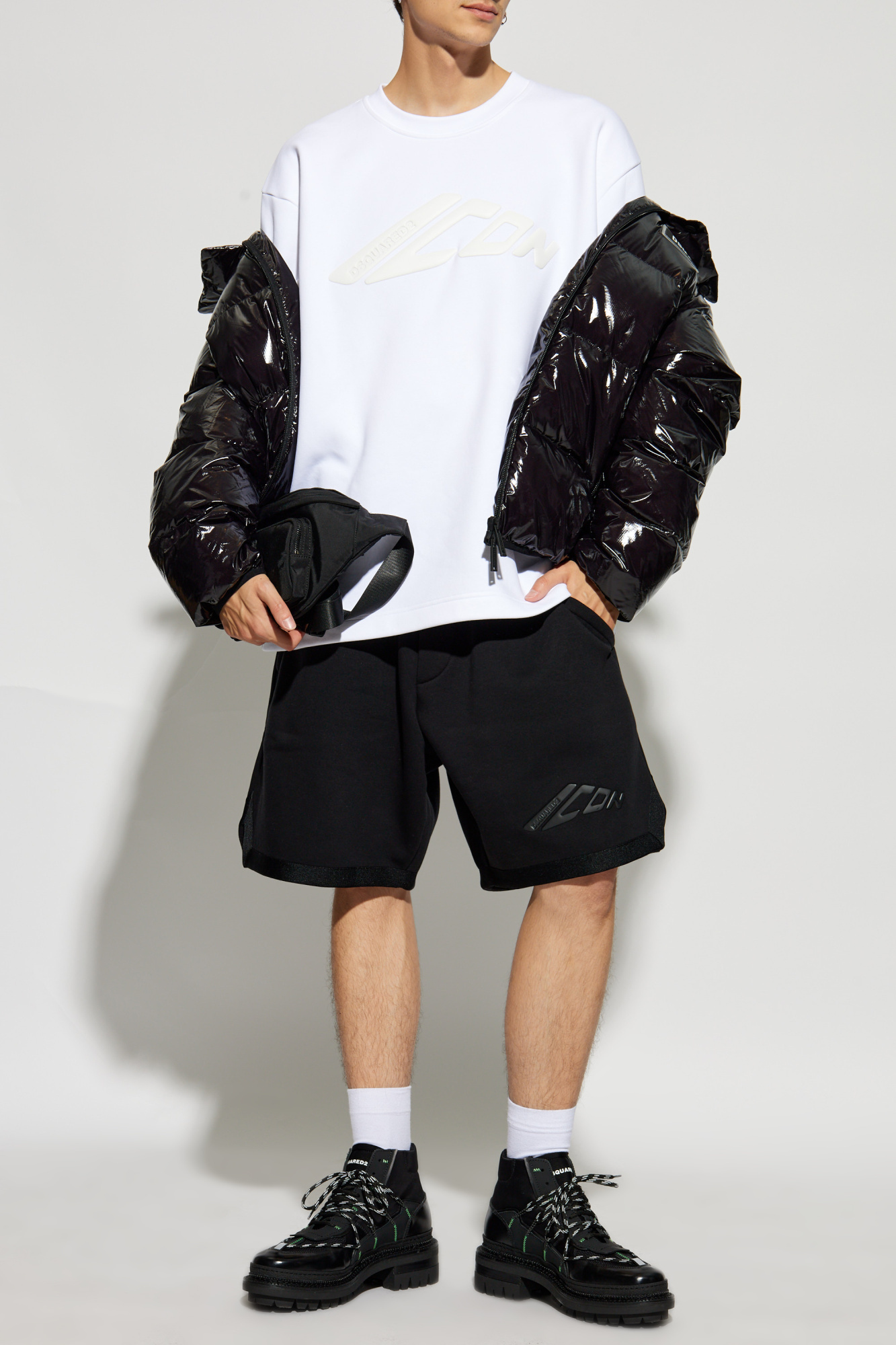 Dsquared2 Logo-embossed Elasticated-waist Track Shorts In Black