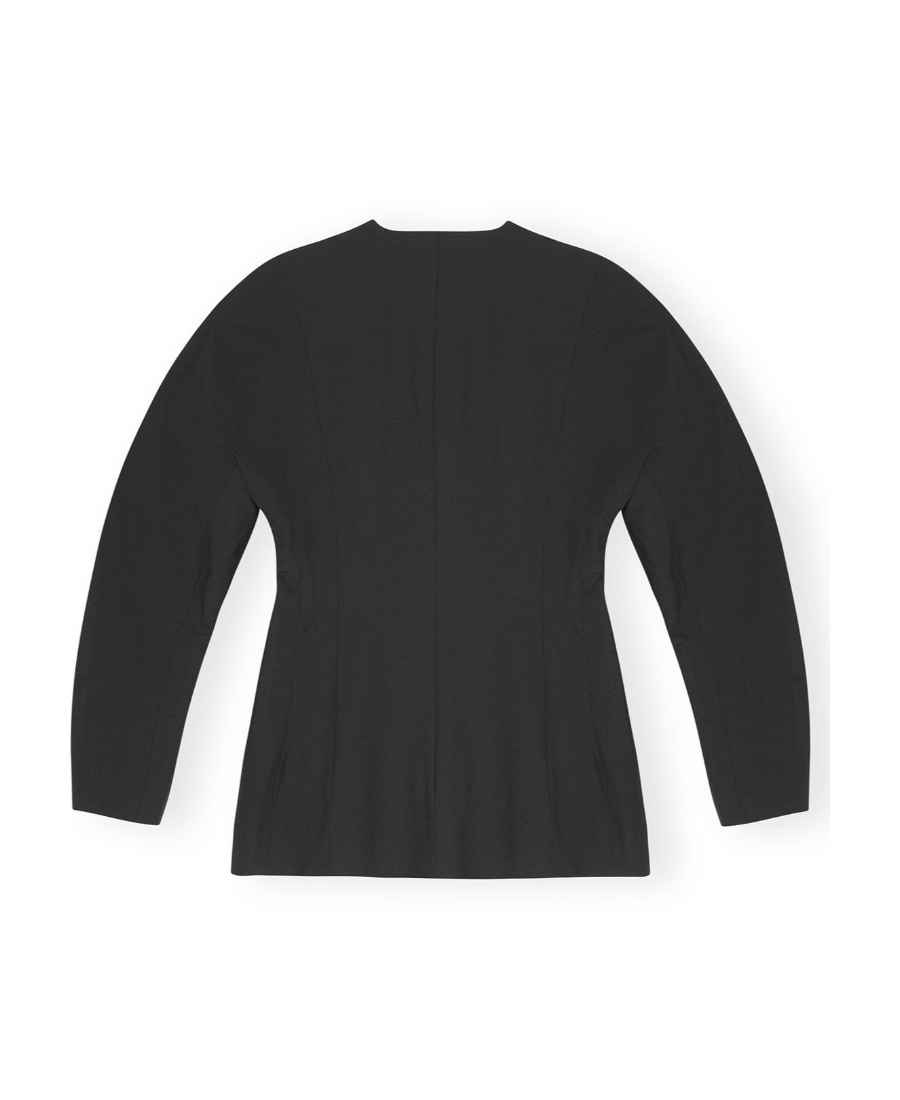 Ganni Black Fitted Drapey Melange Blazer In Black