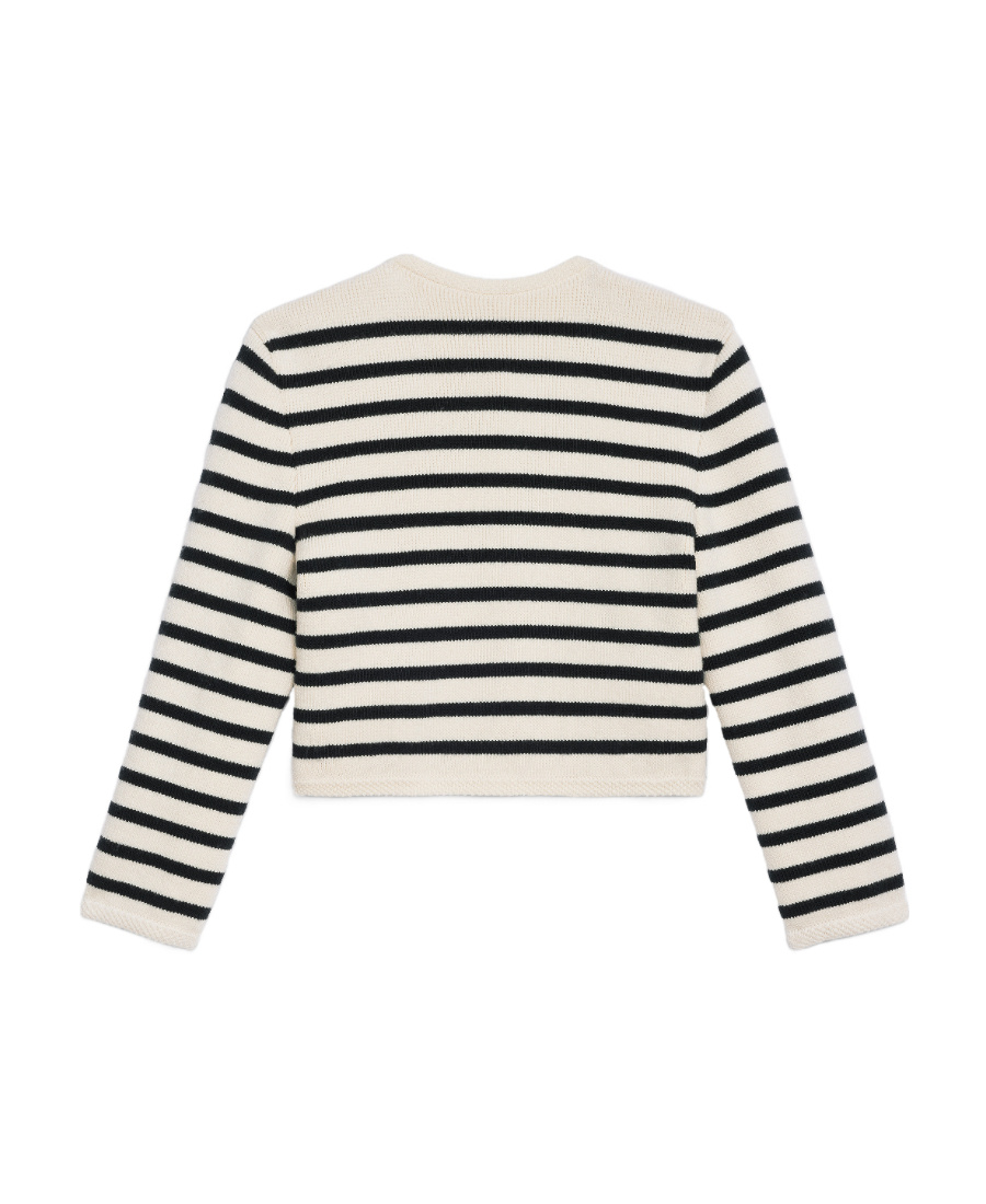 Celine Wool Striped Knitted Cardigan In White