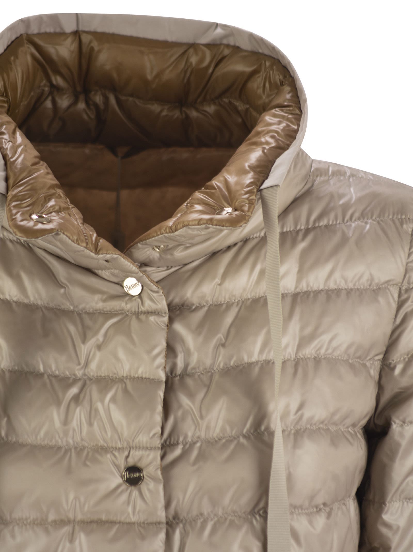 Herno Light Gray Reversible High Neck Down Jacket In Technical Fabric Woman In Brown