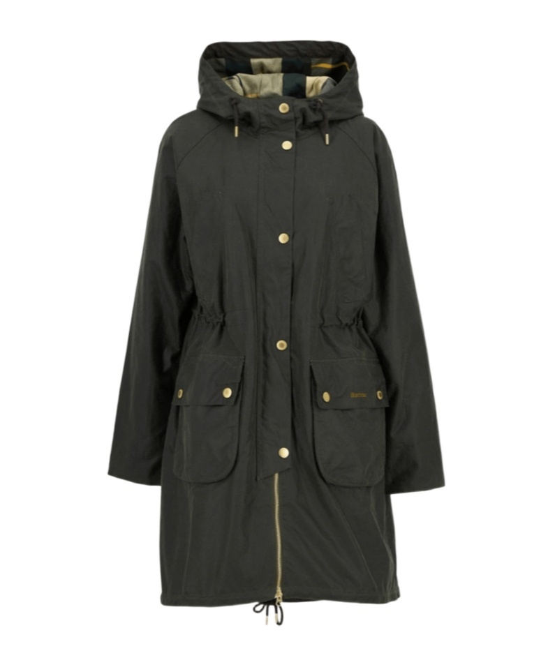 Barbour Hooded Buttoned Coat In Black