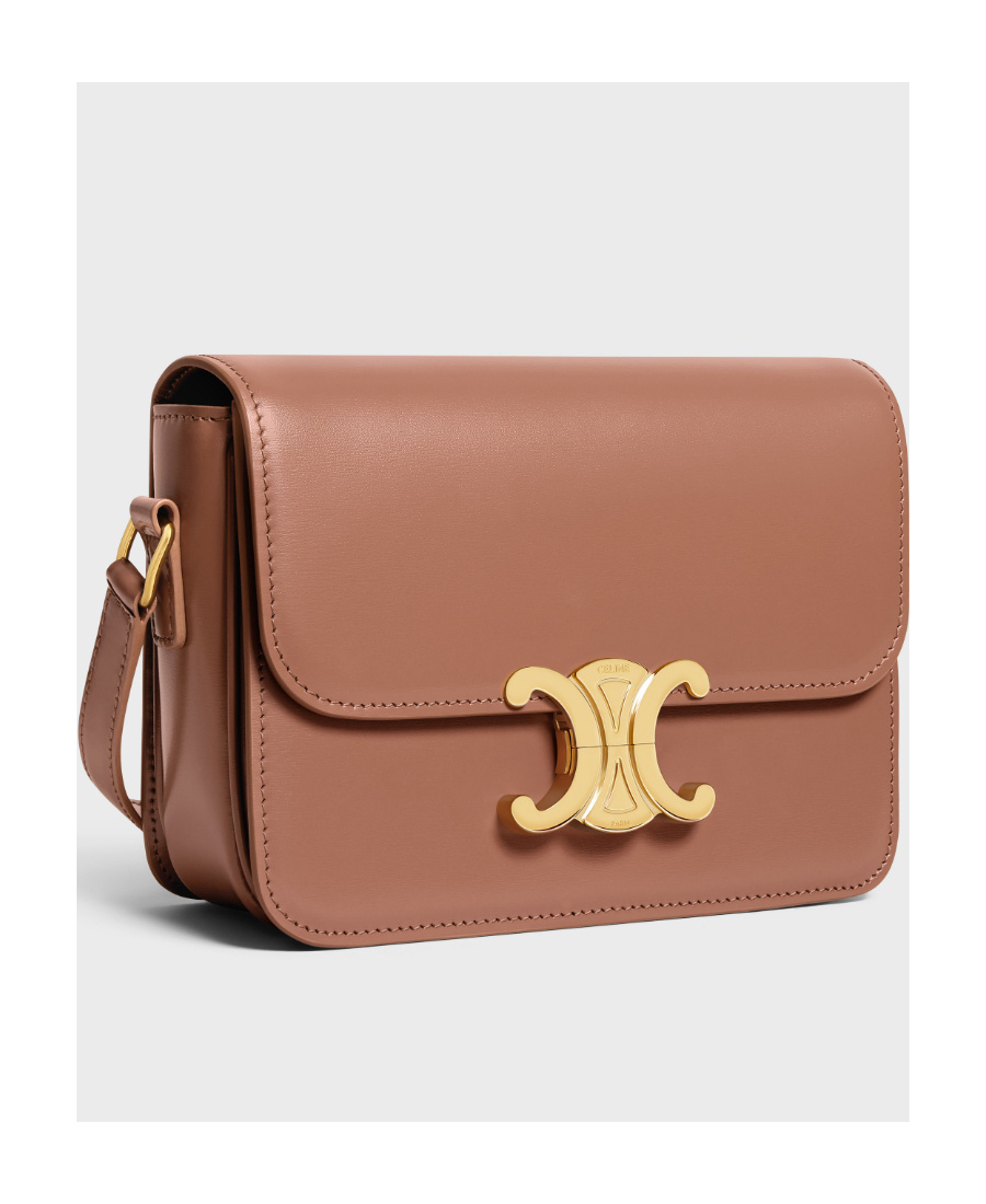 Celine Women Teen Triomphe Leather Shoulder Bag In Brown