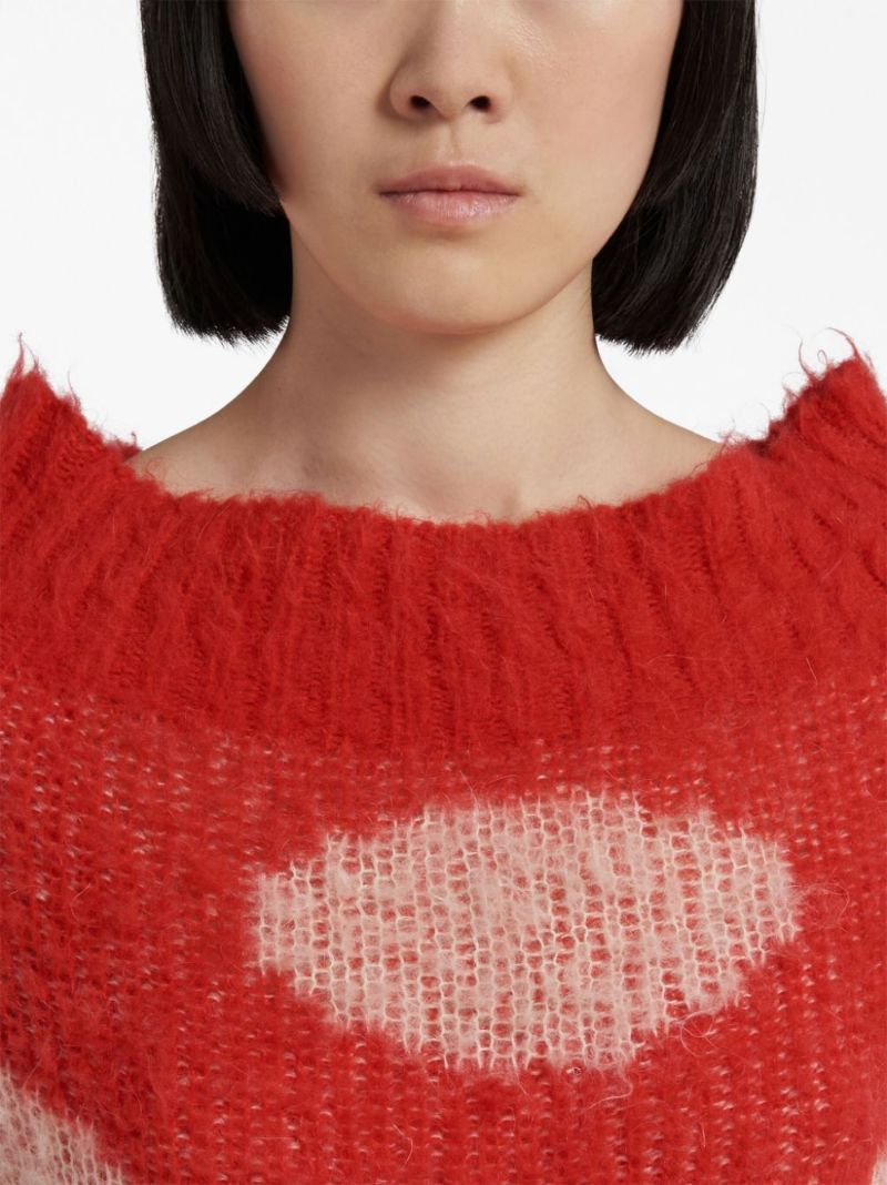 Marni Jacquard Knit Sweater With Polka Dot Motif In Red