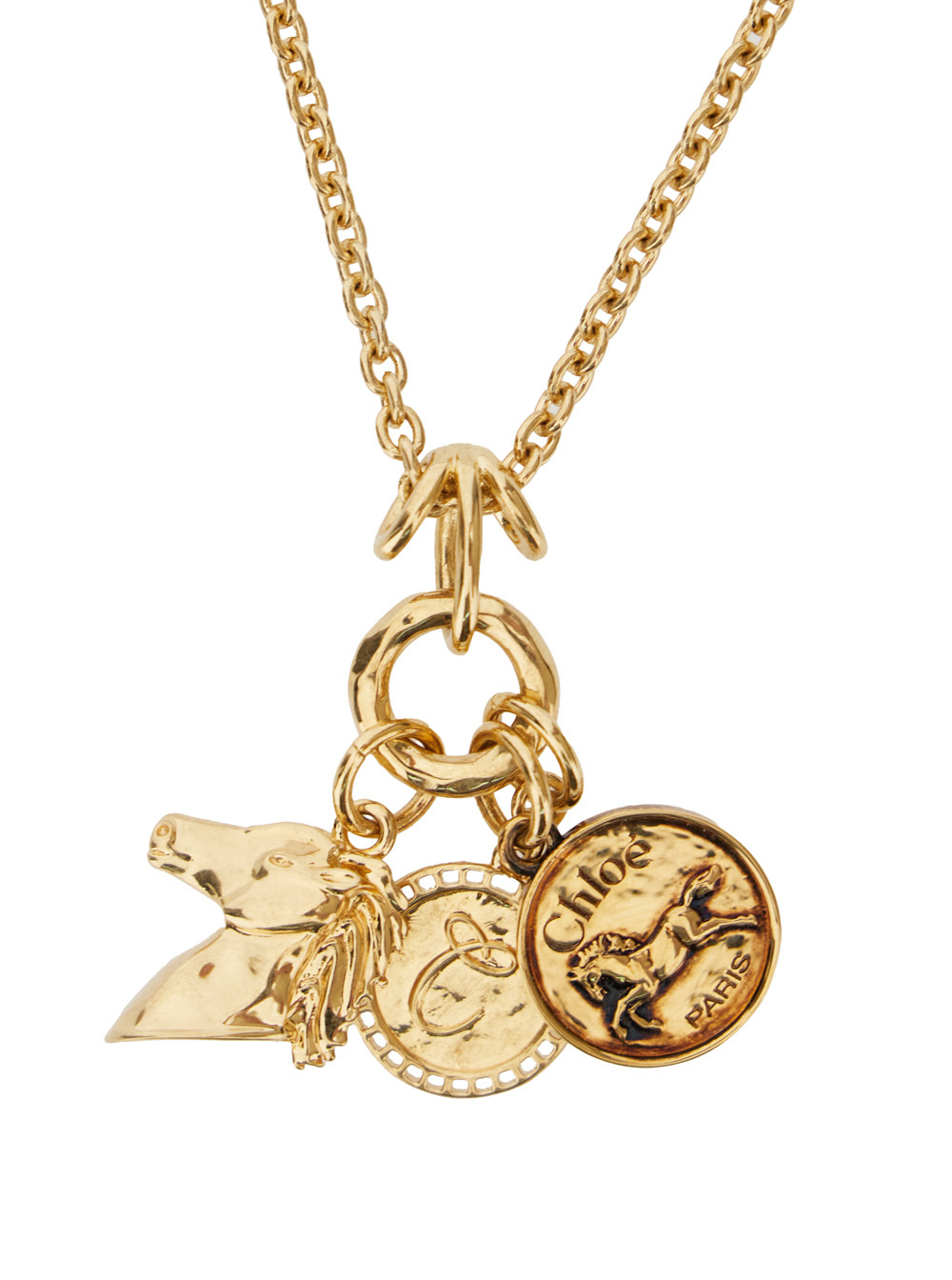 Chloé Metallic Necklace With Rear Hook Closure And Three Logo Charms In Brass Woman