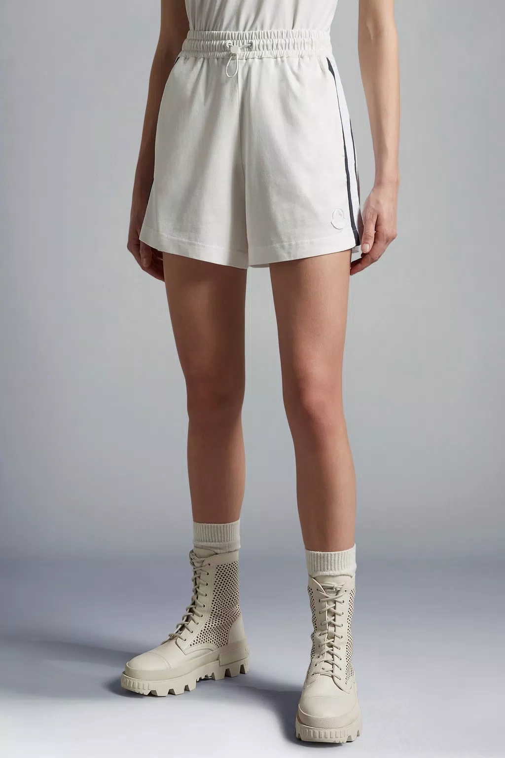 Moncler Stripe-detail Cotton Short Shorts In White
