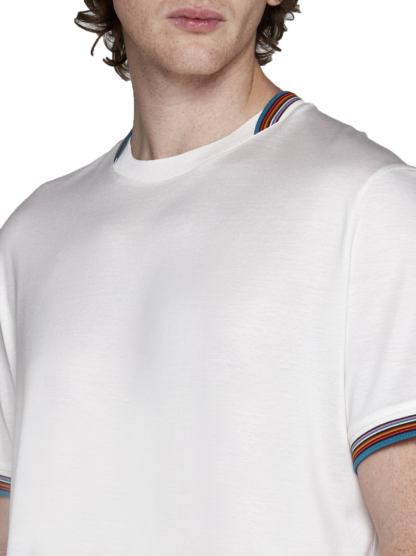 Paul Smith Signature Stripe Trim T-shirt In White