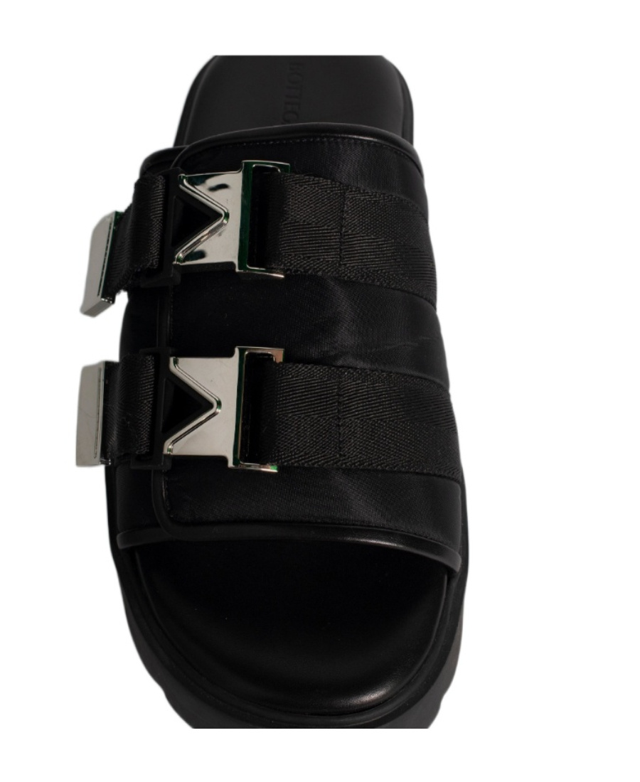 Shop Bottega Veneta Double-buckle Leather Slides In Black