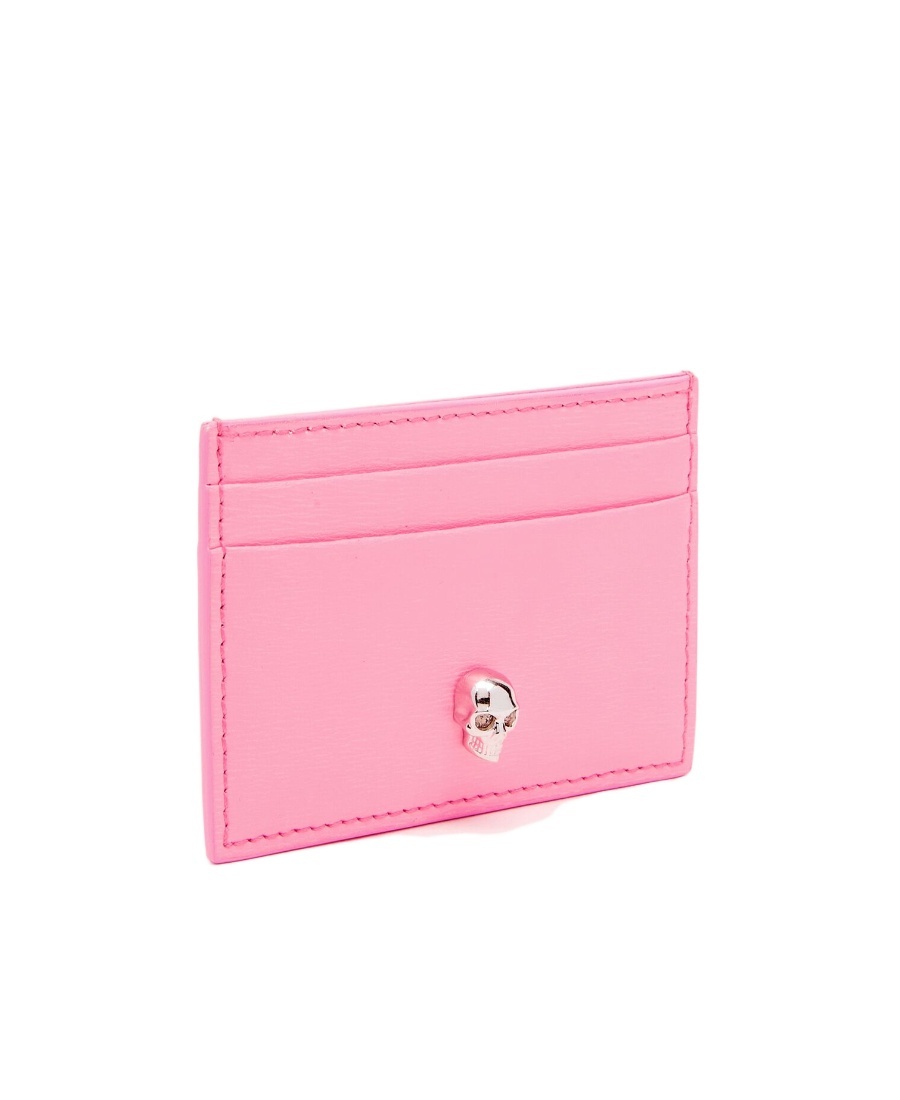 Alexander Mcqueen Skull Leather Card Holder In Pink
